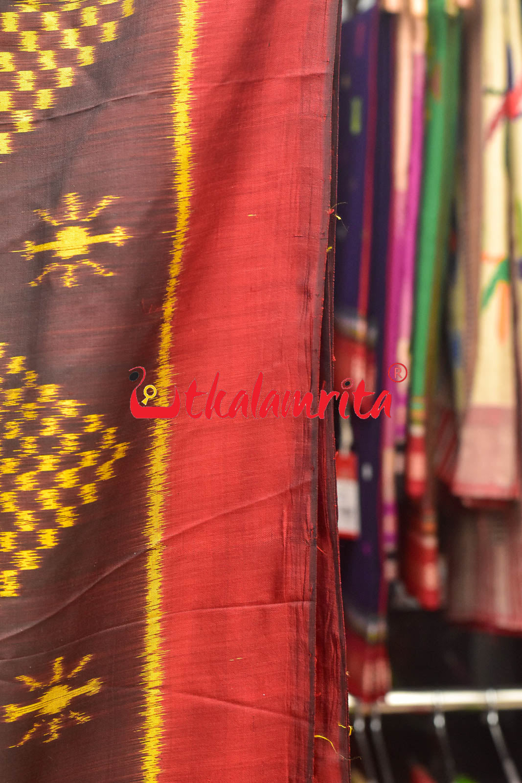 Coffee Red Border Tarabali Kandua Silk Saree