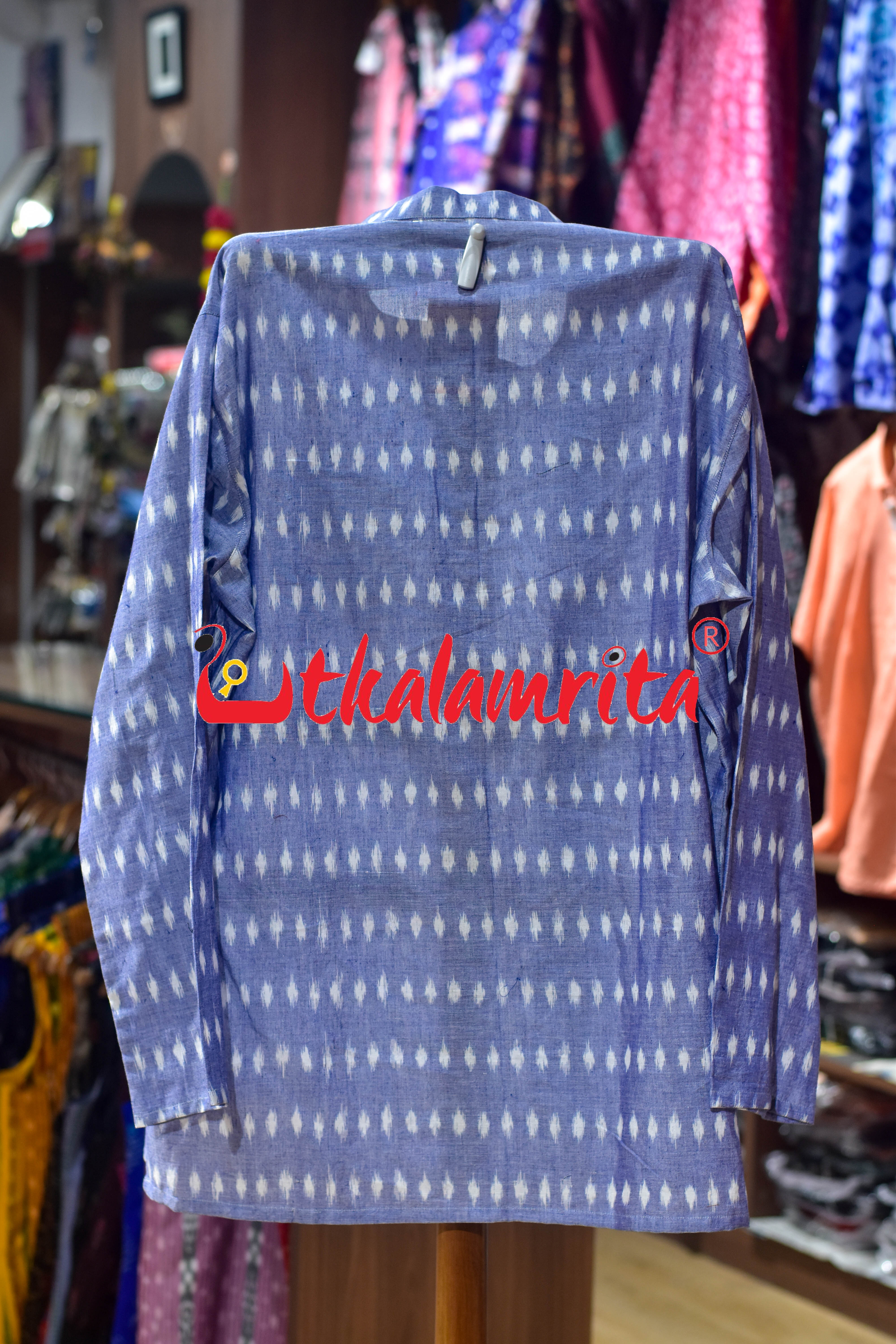 Sky Blue Godi Bindu Odia Alphabets (Men's Short Kurta)