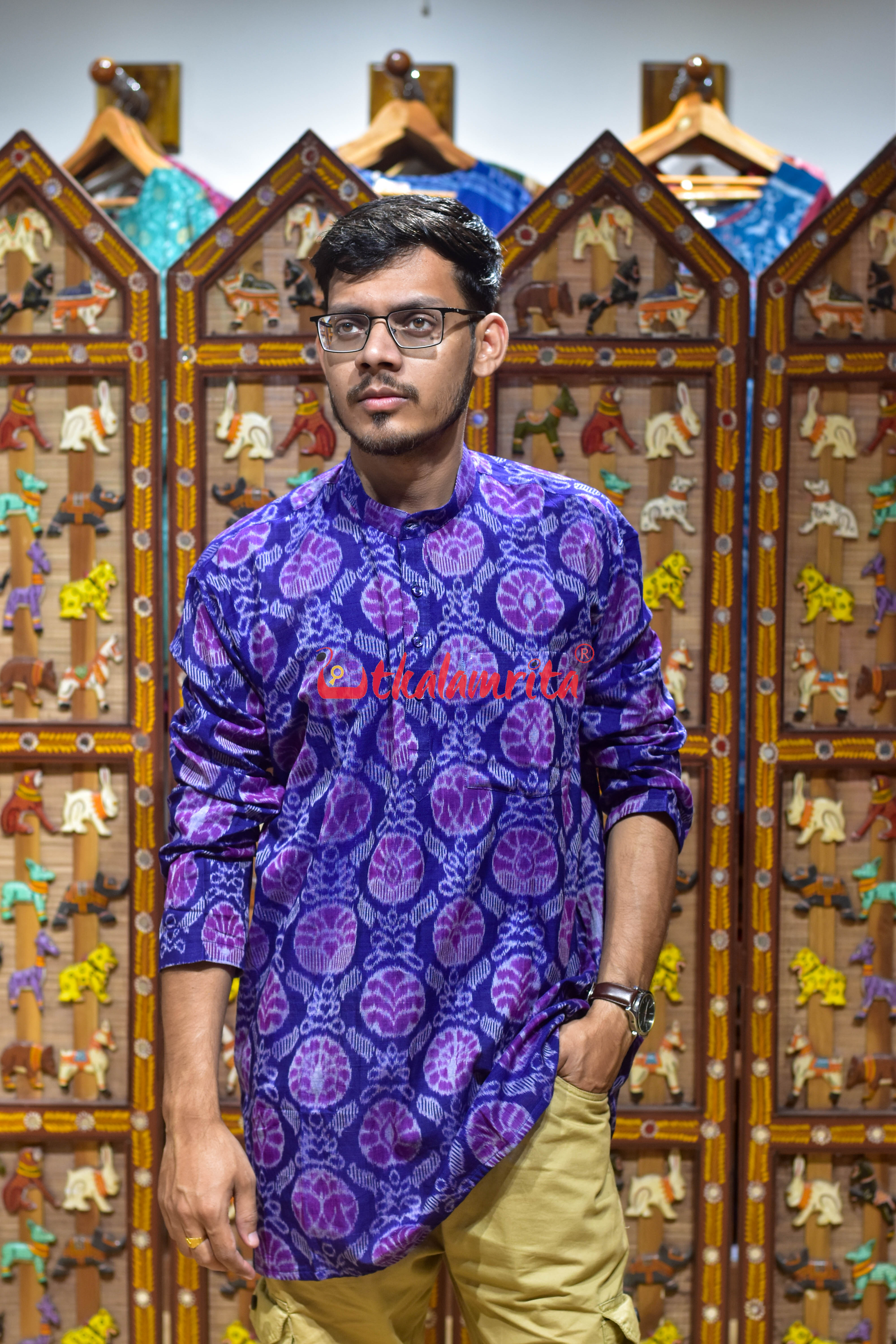 Purple Flower Crystal (Men's Short Kurta)