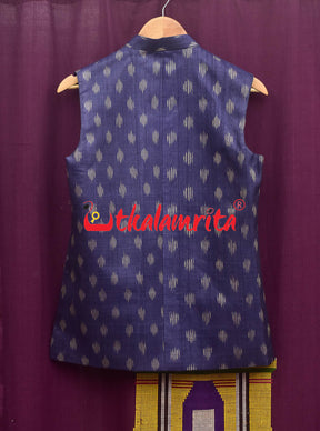 Navy Blue Body Ikat Gopalpur Tussar (Modi Jacket)