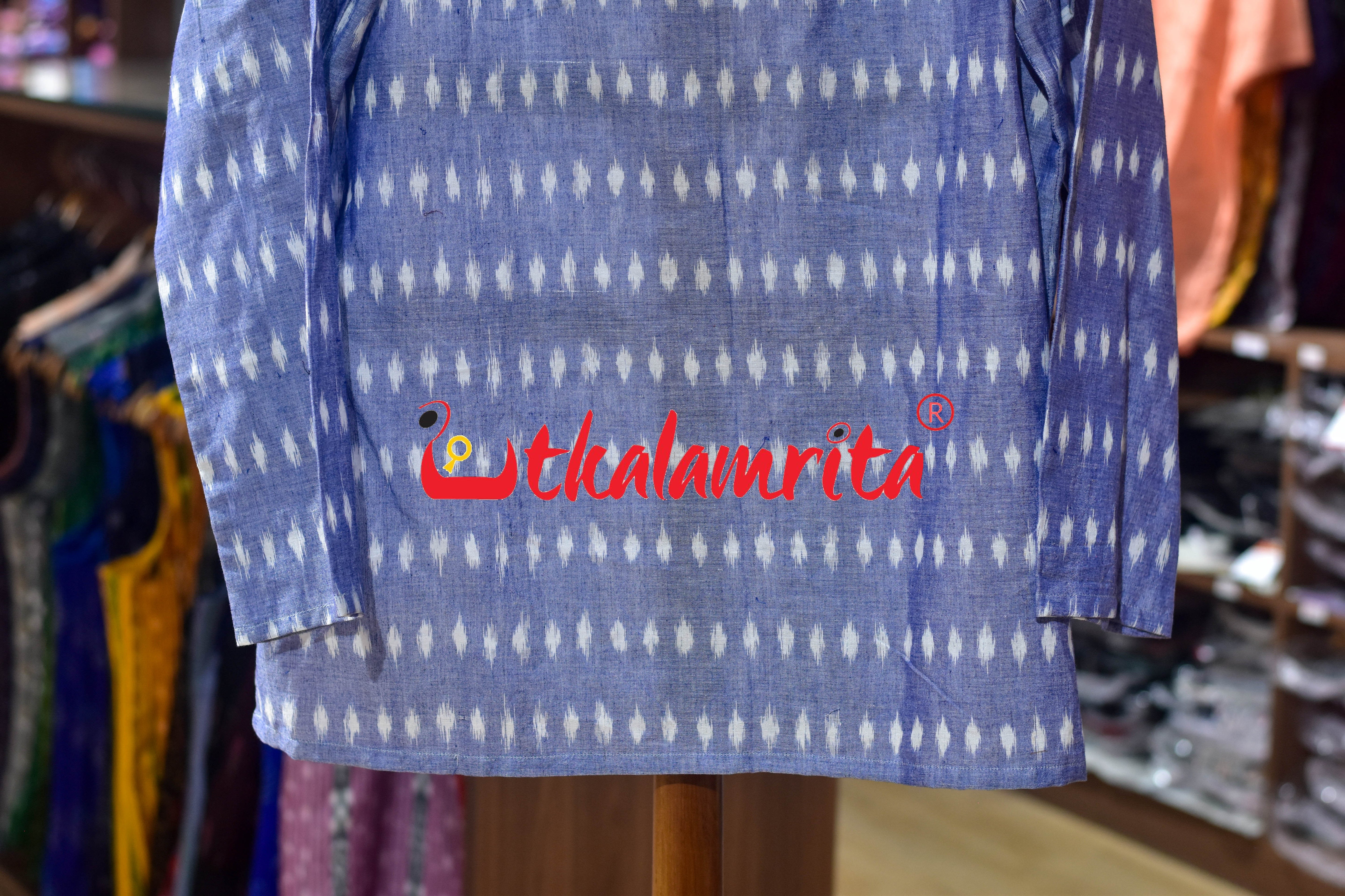 Sky Blue Godi Bindu Odia Alphabets (Men's Short Kurta)