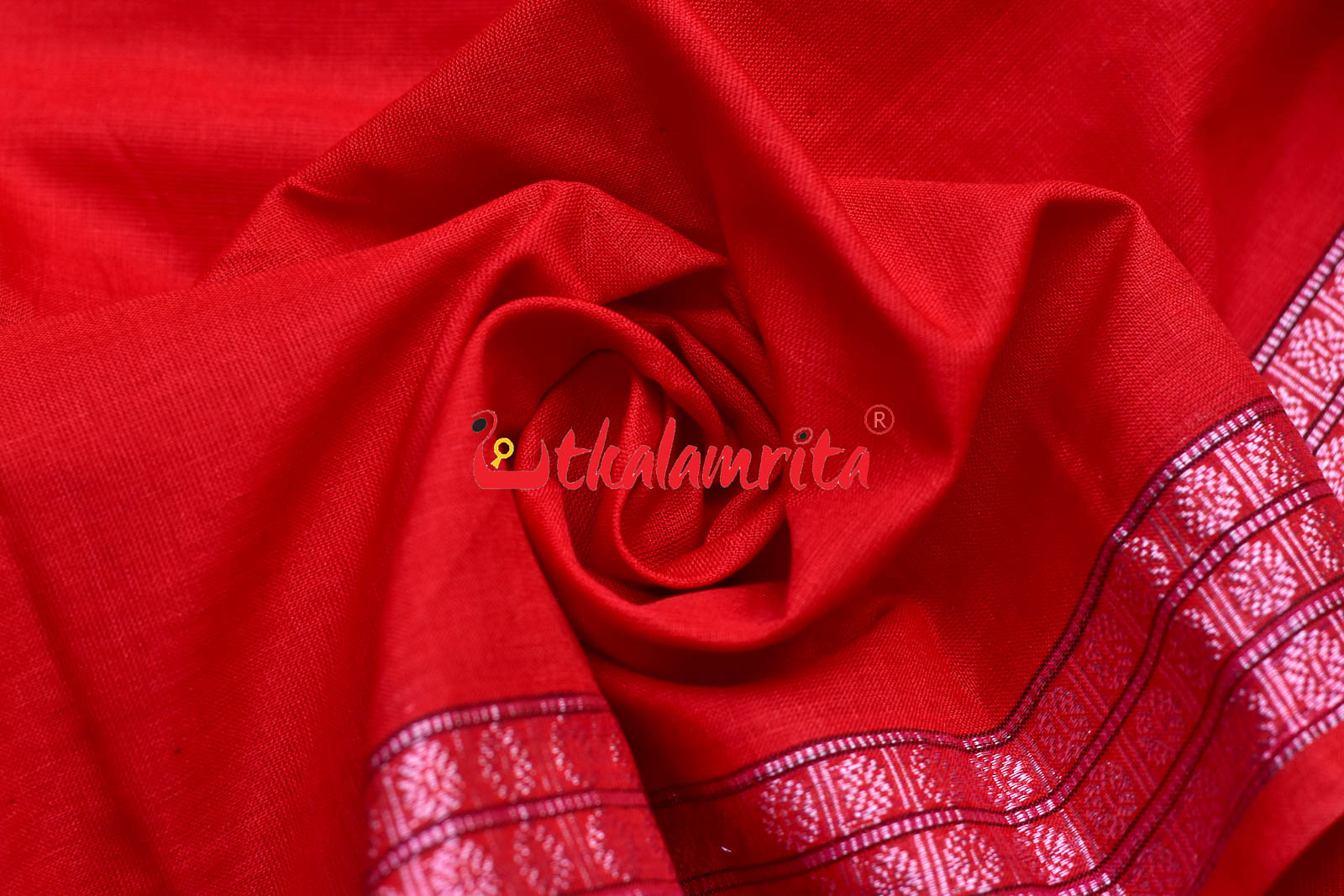 Red With Big Rudraksha Border (Fabric)