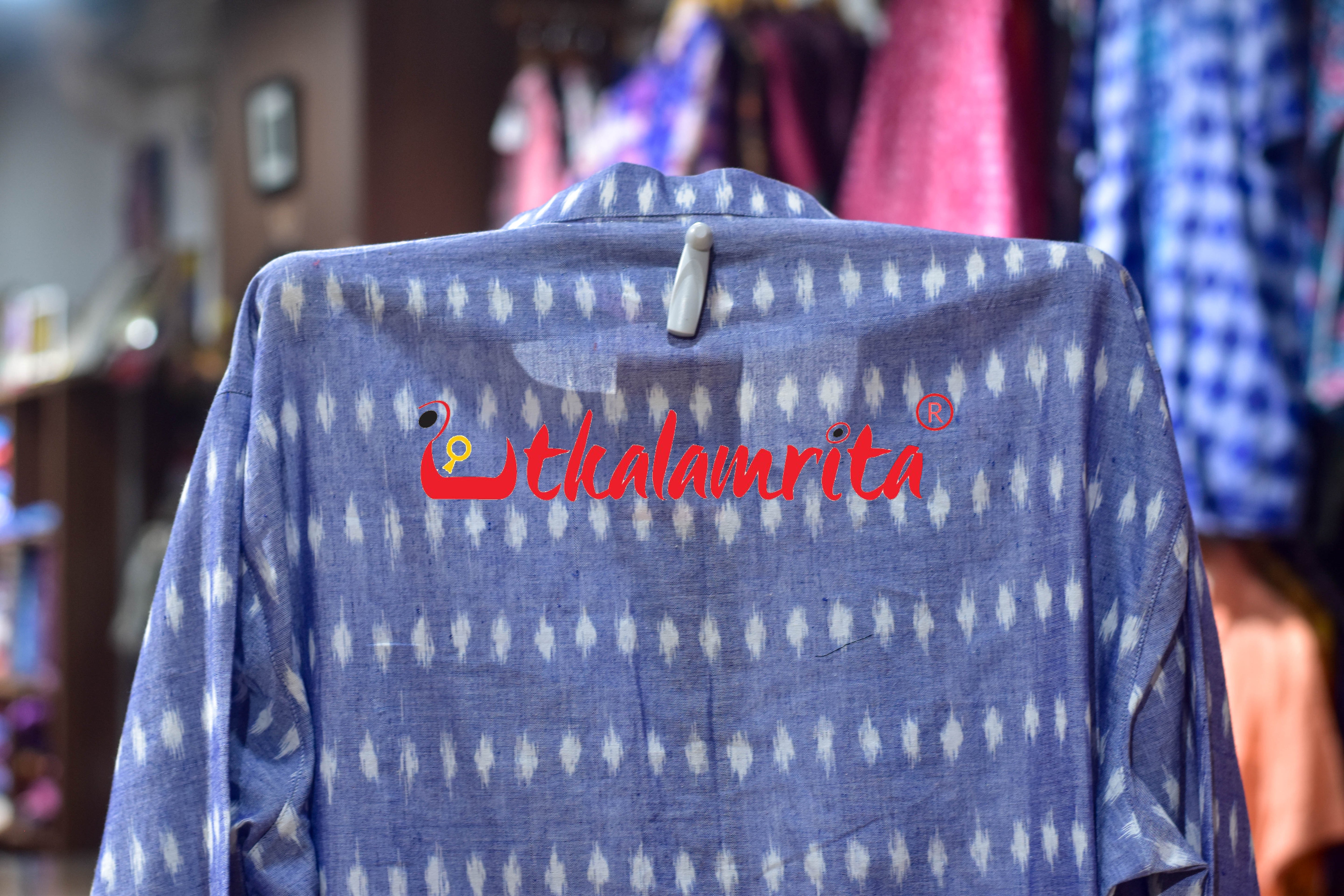 Sky Blue Godi Bindu Odia Alphabets (Men's Short Kurta)