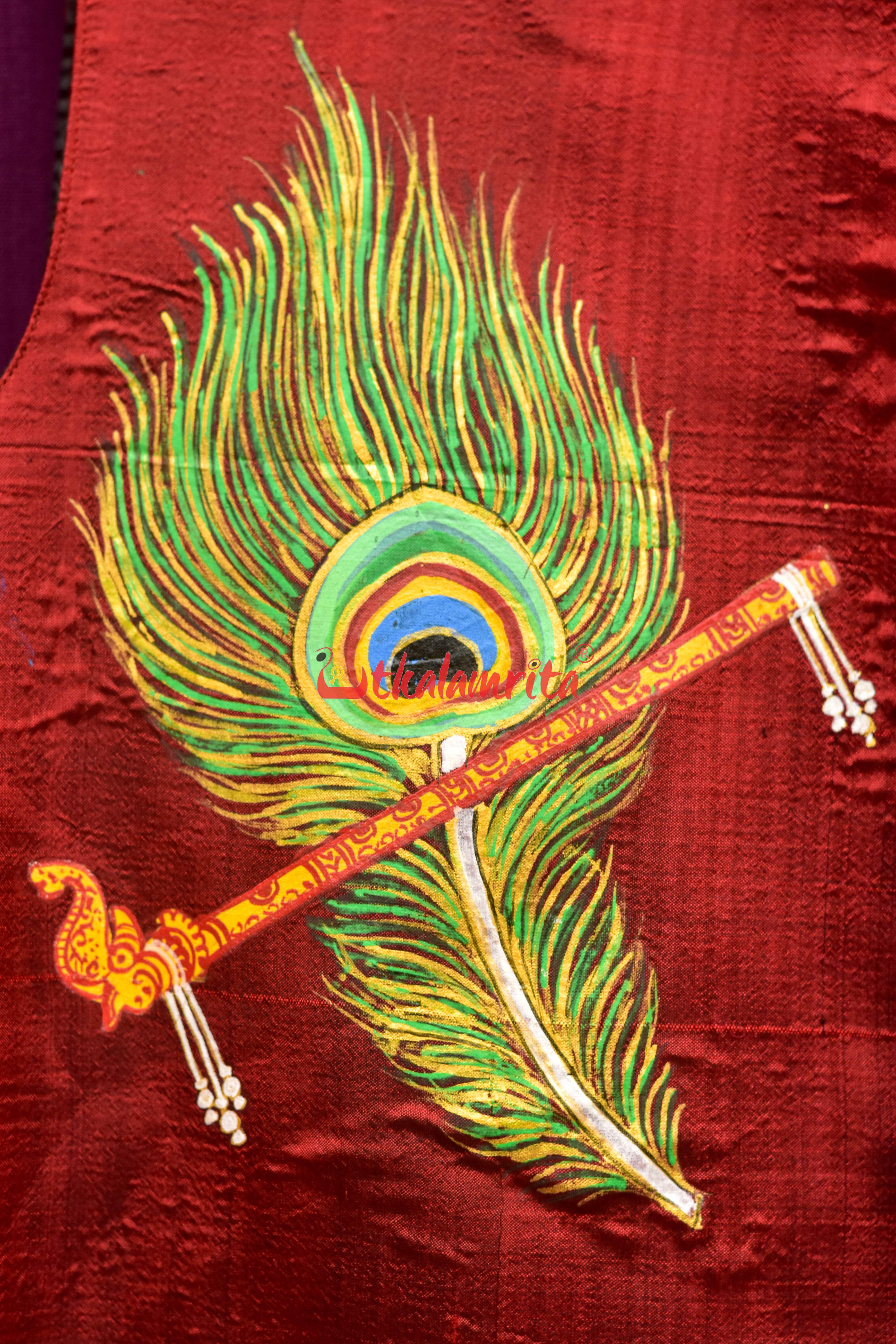 Maroon Mayura Puchha Silk Pattachitra (Mens' Modi Jacket)
