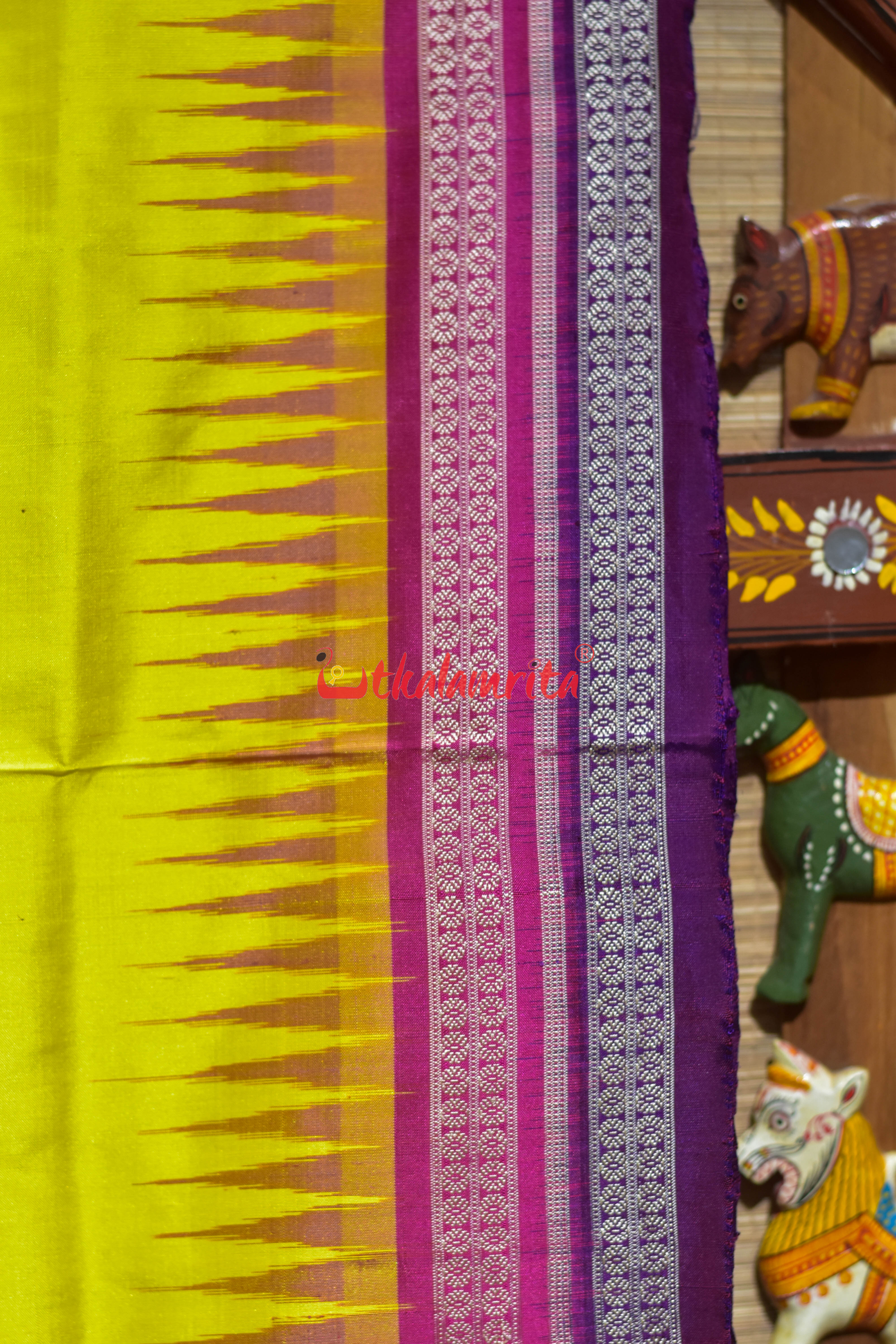 Yellow Body Kana phula Double Border Bomkai Silk Saree