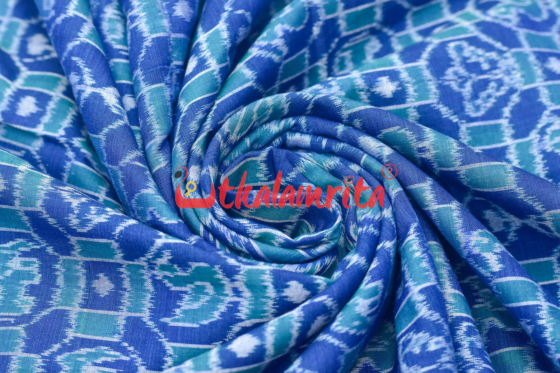 Blue 3D Elephant Sambalpuri Cotton (Fabric)