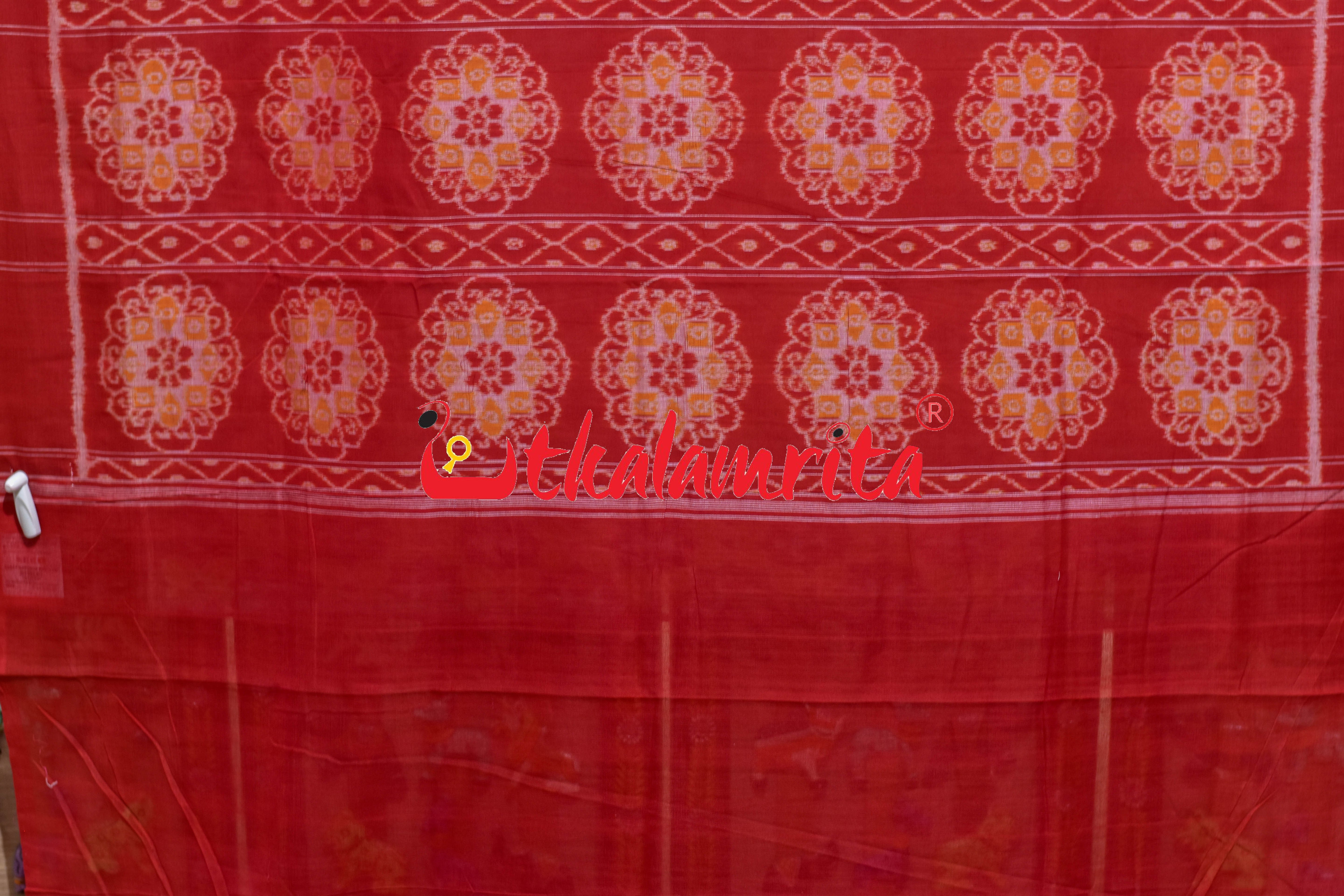 Tribal with Flower Pink Red Sambalpuri Cotton Saree
