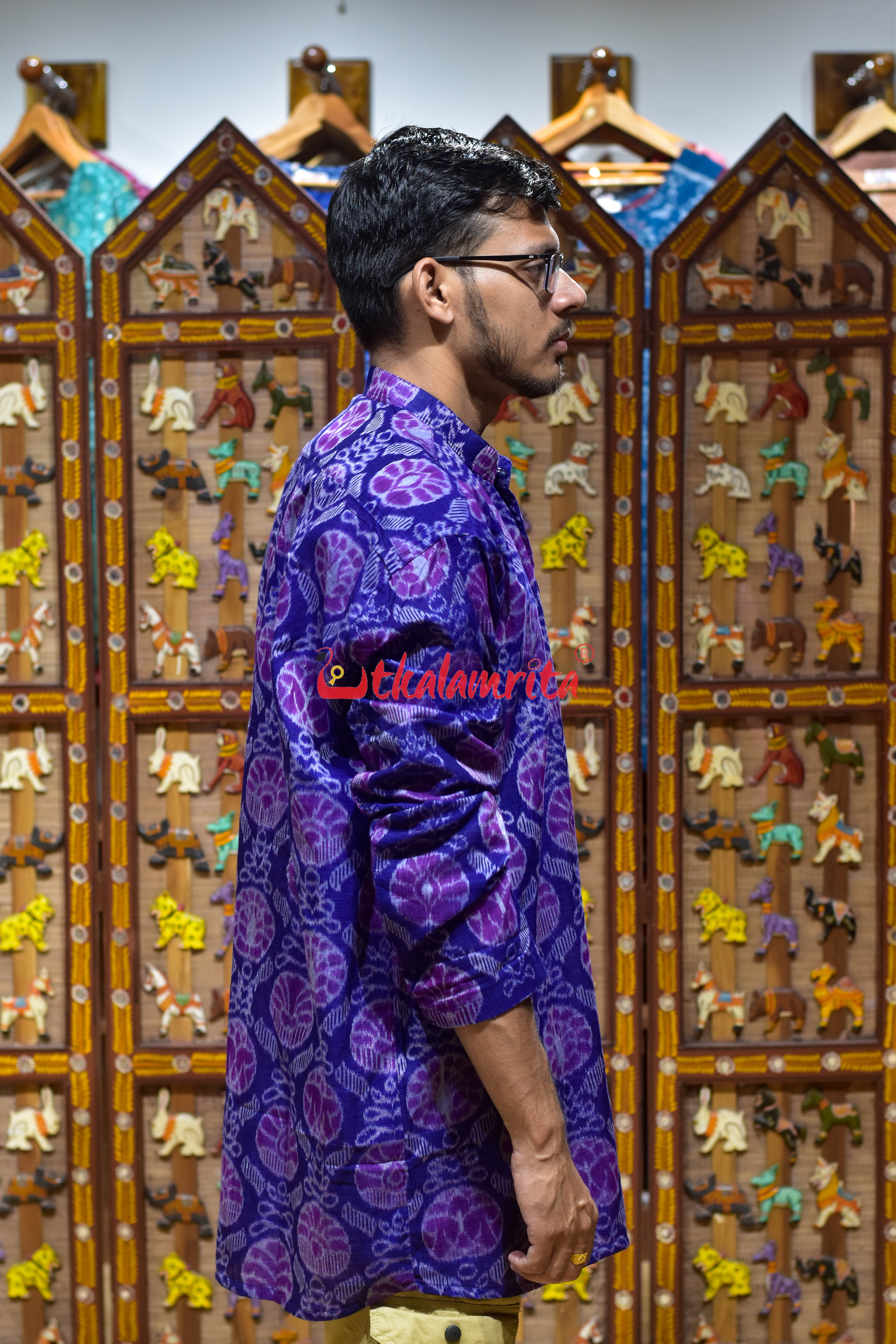 Purple Flower Crystal (Men's Short Kurta)