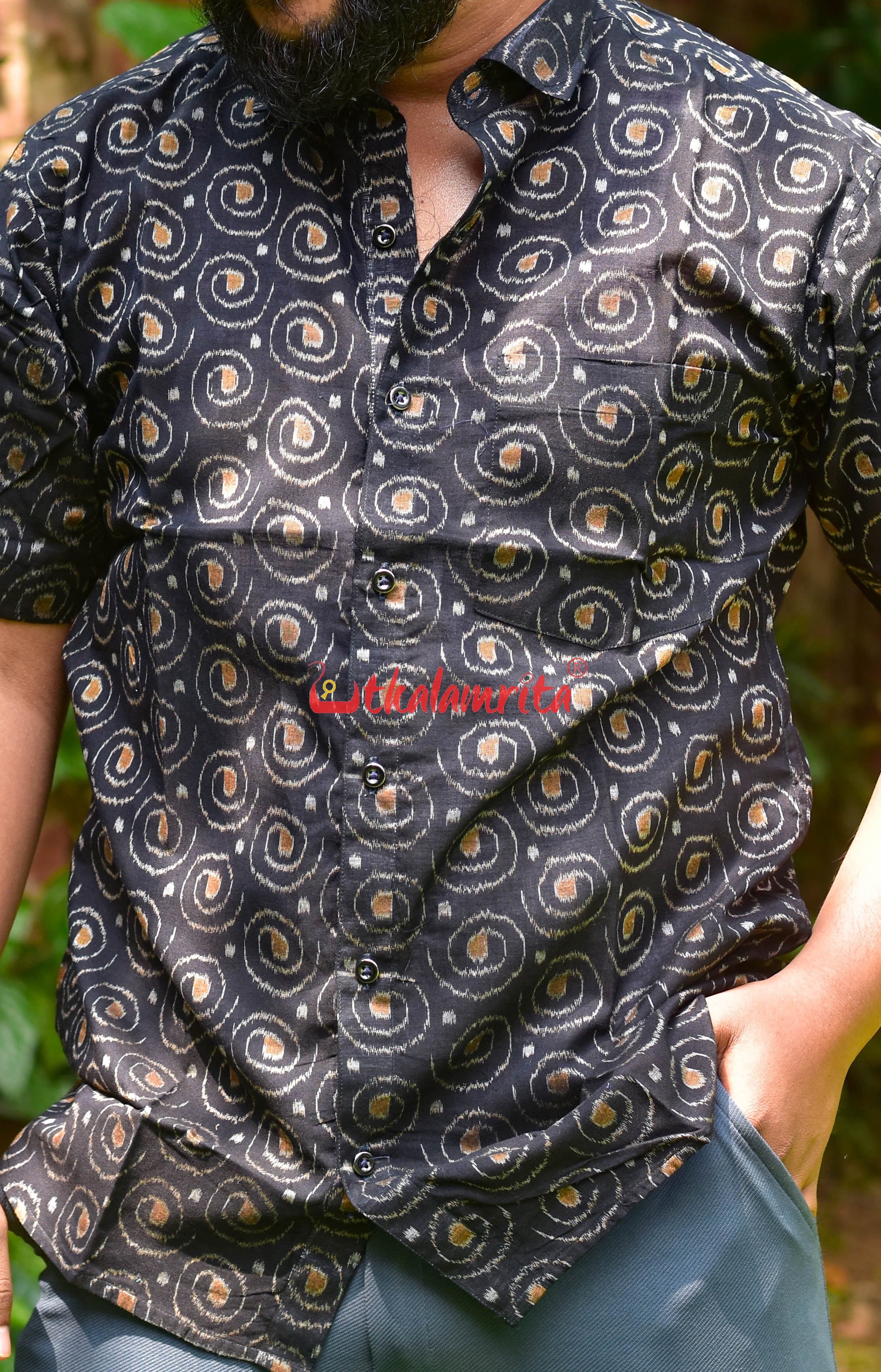 Black Rajwara Bloom (Mens' Half Shirt)