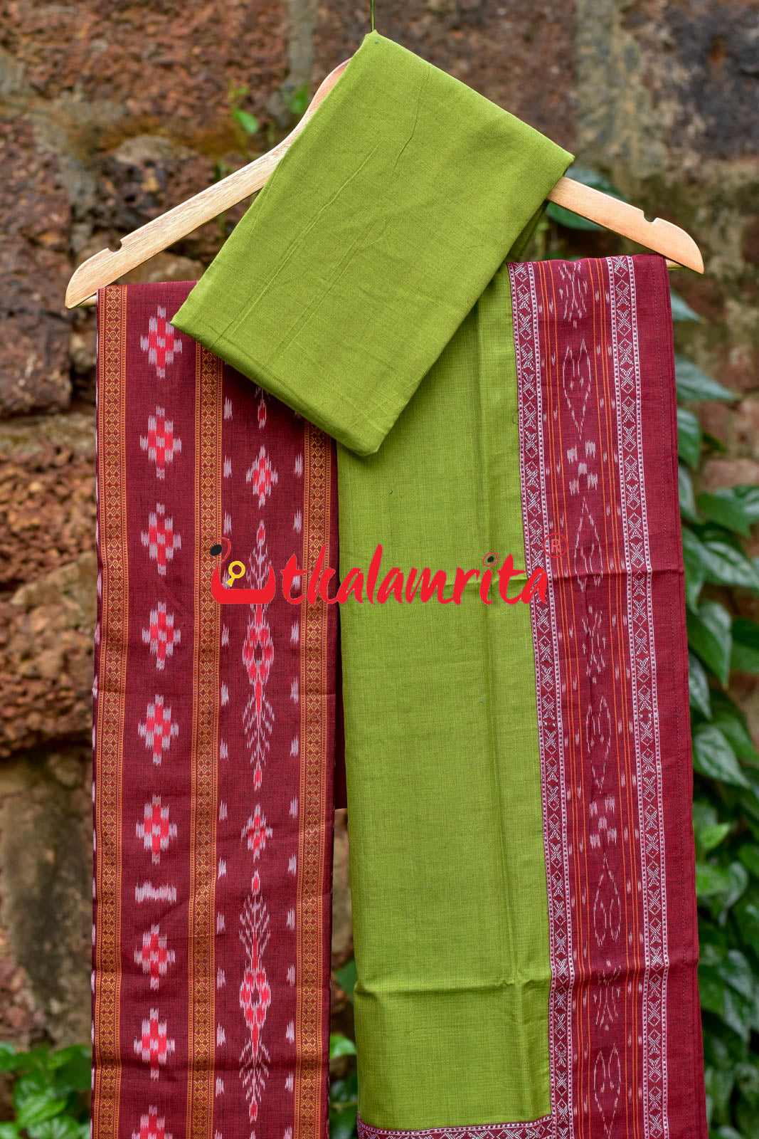 Maroon Mehndi Pasapali Long Flower Bandha Dress Set