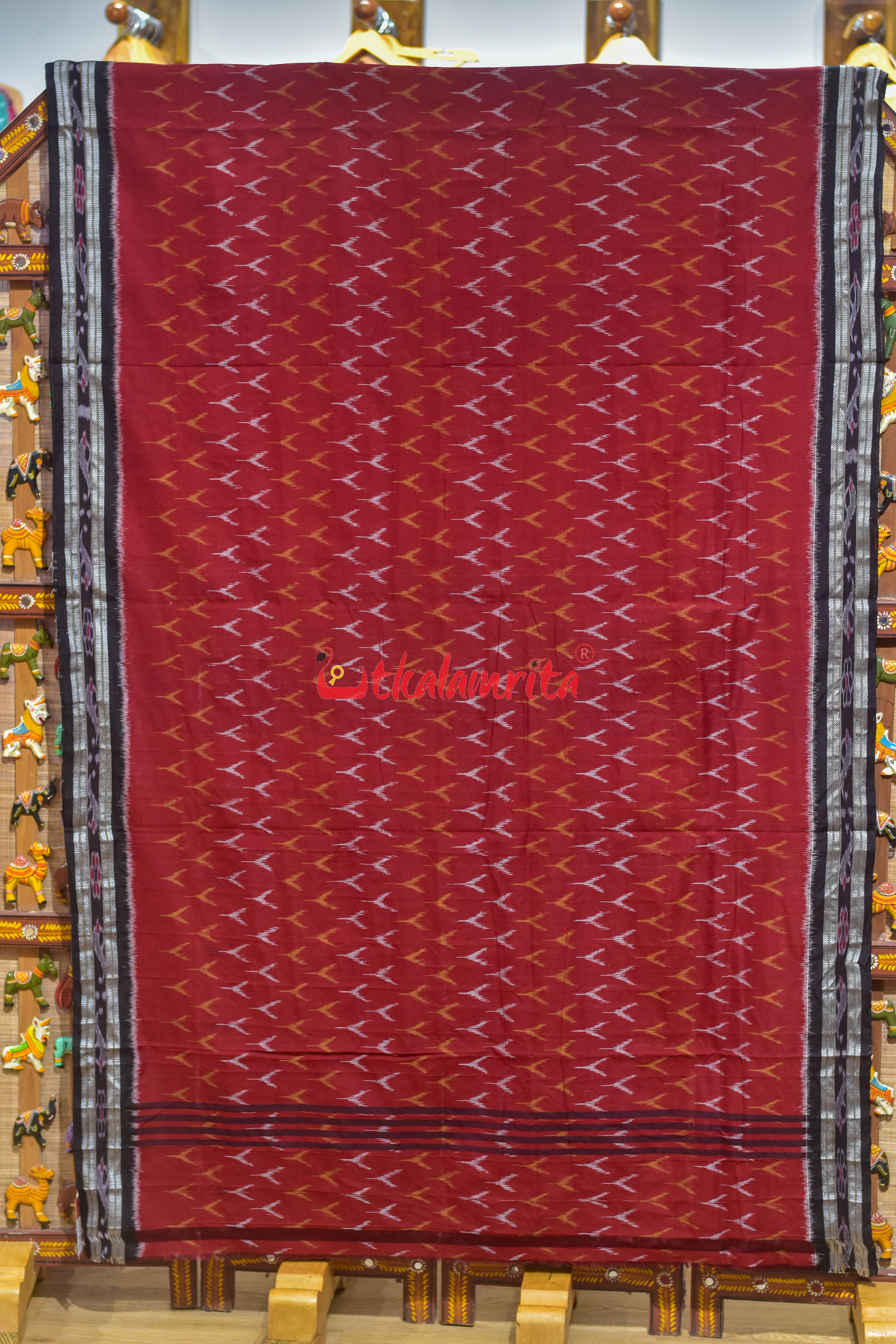 Rust Black Duba Khandua Cotton Saree