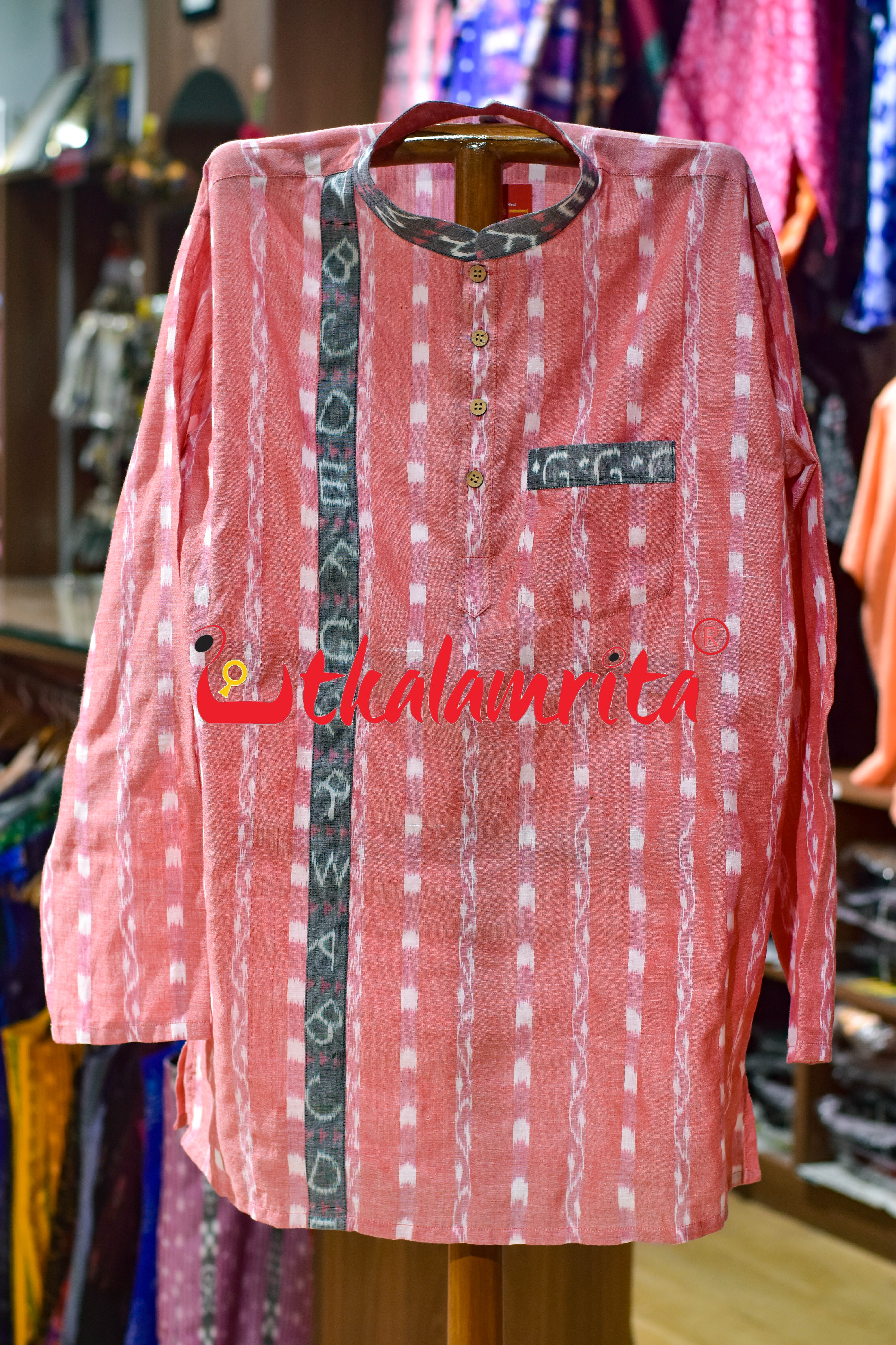Peach Tipa Mala English Letters (Men's Short Kurta)
