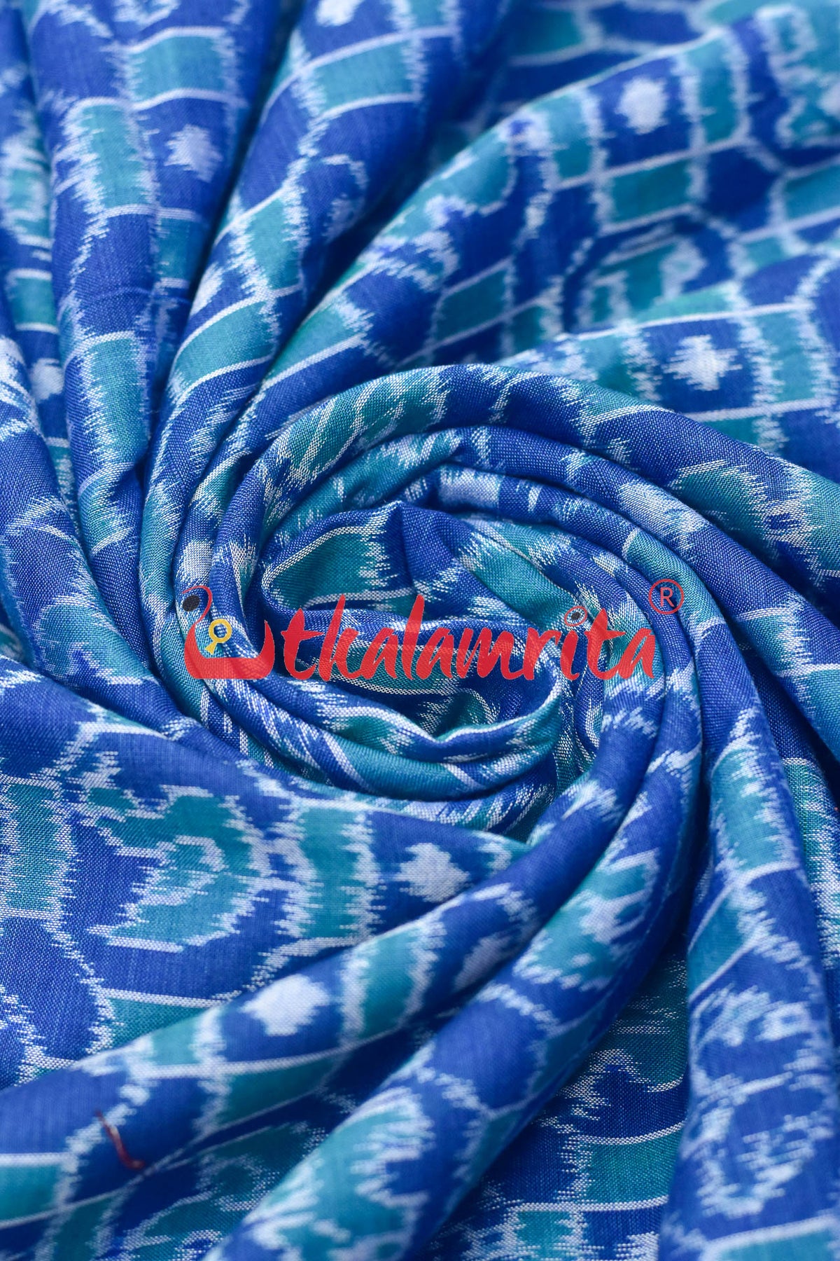 Blue 3D Elephant Sambalpuri Cotton (Fabric)