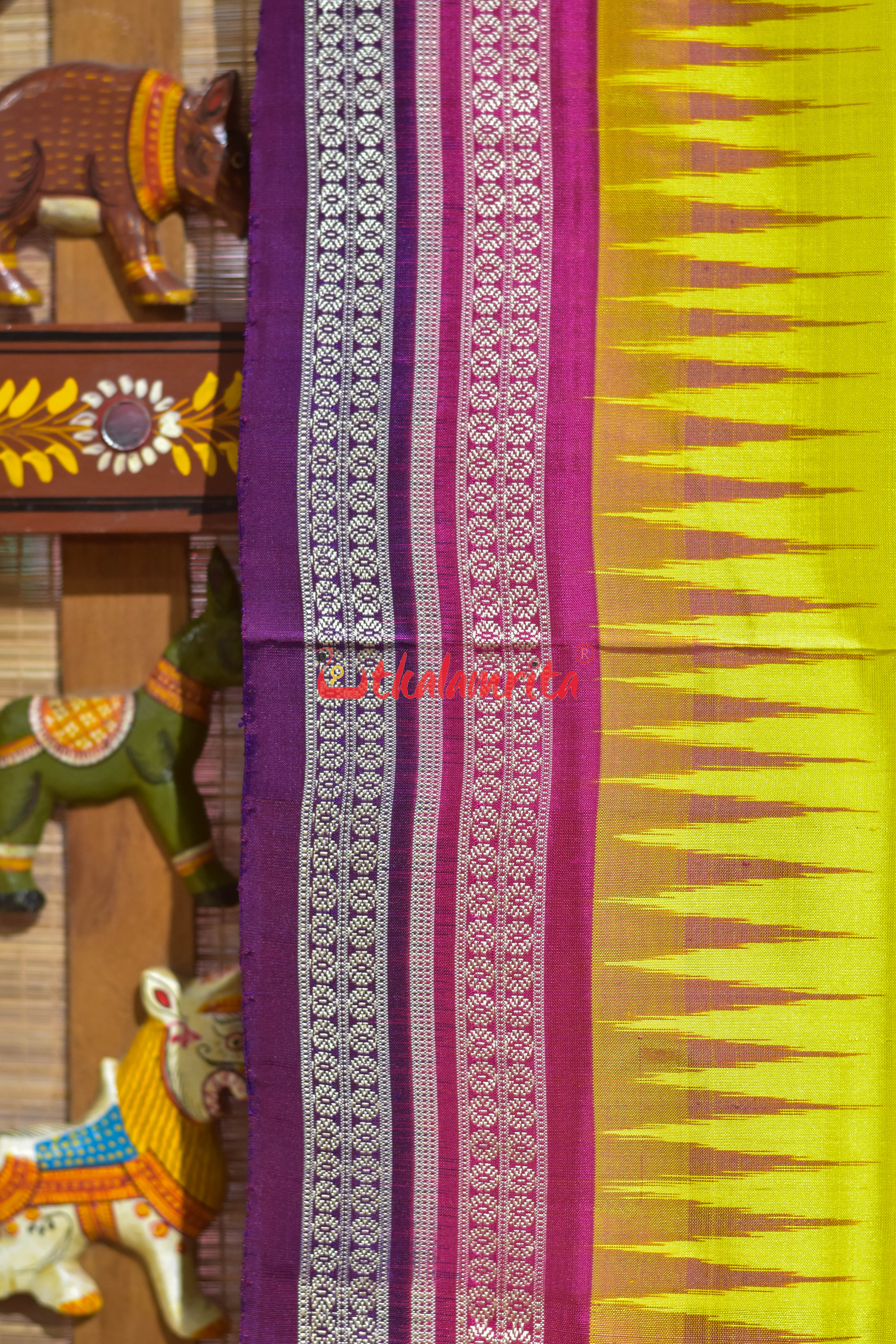 Yellow Body Kana phula Double Border Bomkai Silk Saree