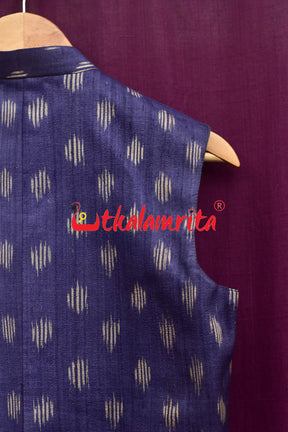 Navy Blue Body Ikat Gopalpur Tussar (Modi Jacket)