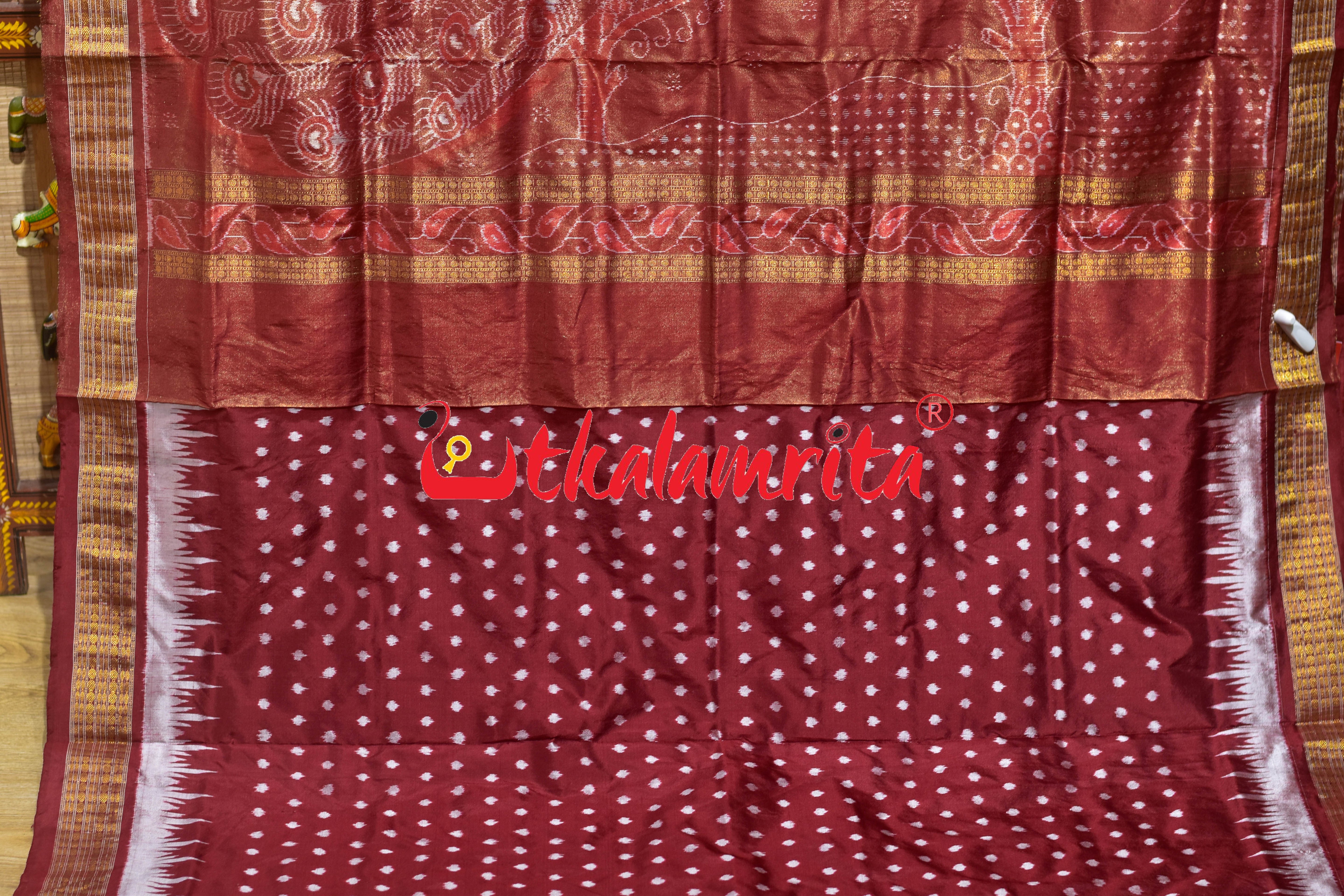 Peach Mayura Sambalpuri Bandha Half Tissue Silk Saree