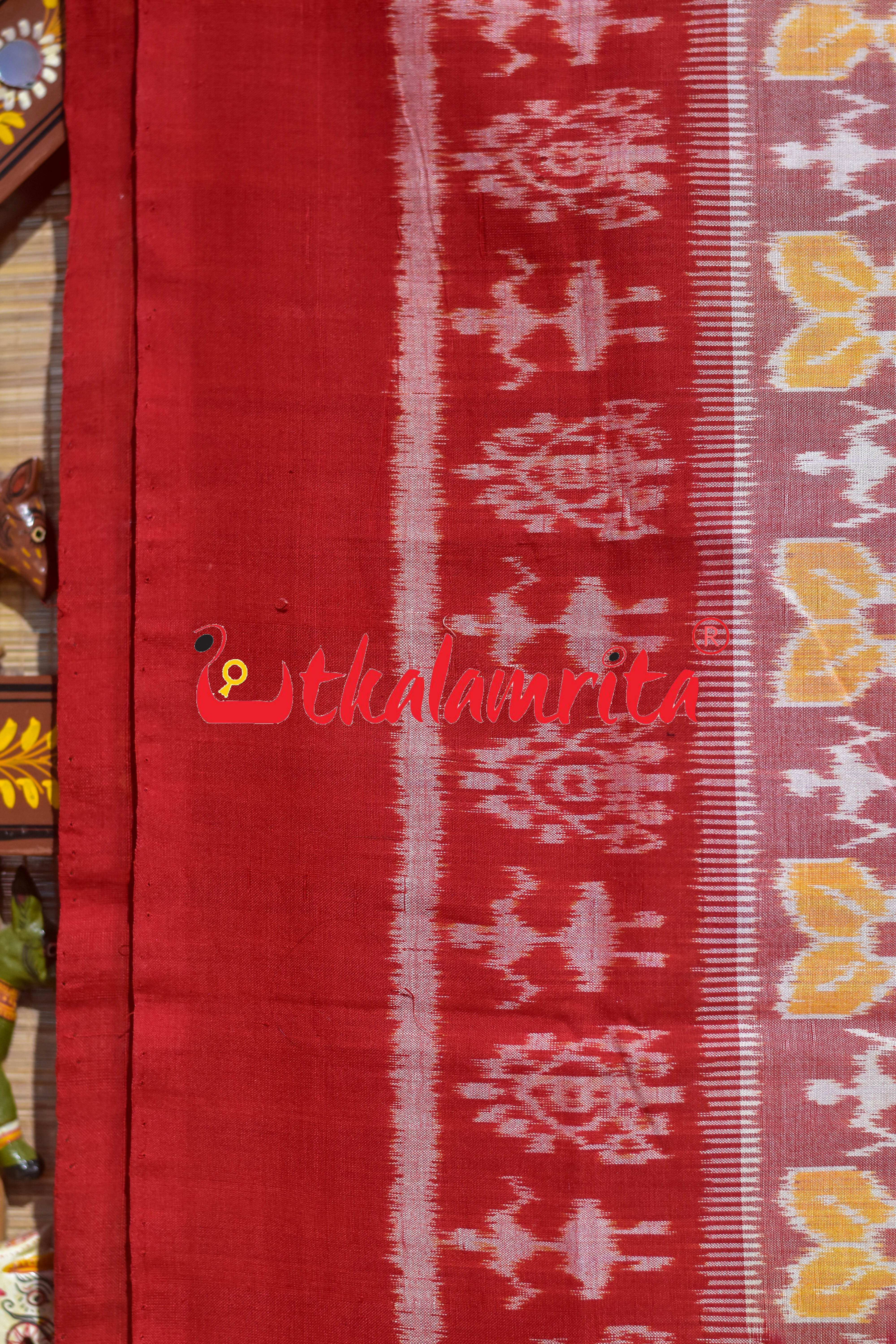 Tribal with Flower Pink Red Sambalpuri Cotton Saree
