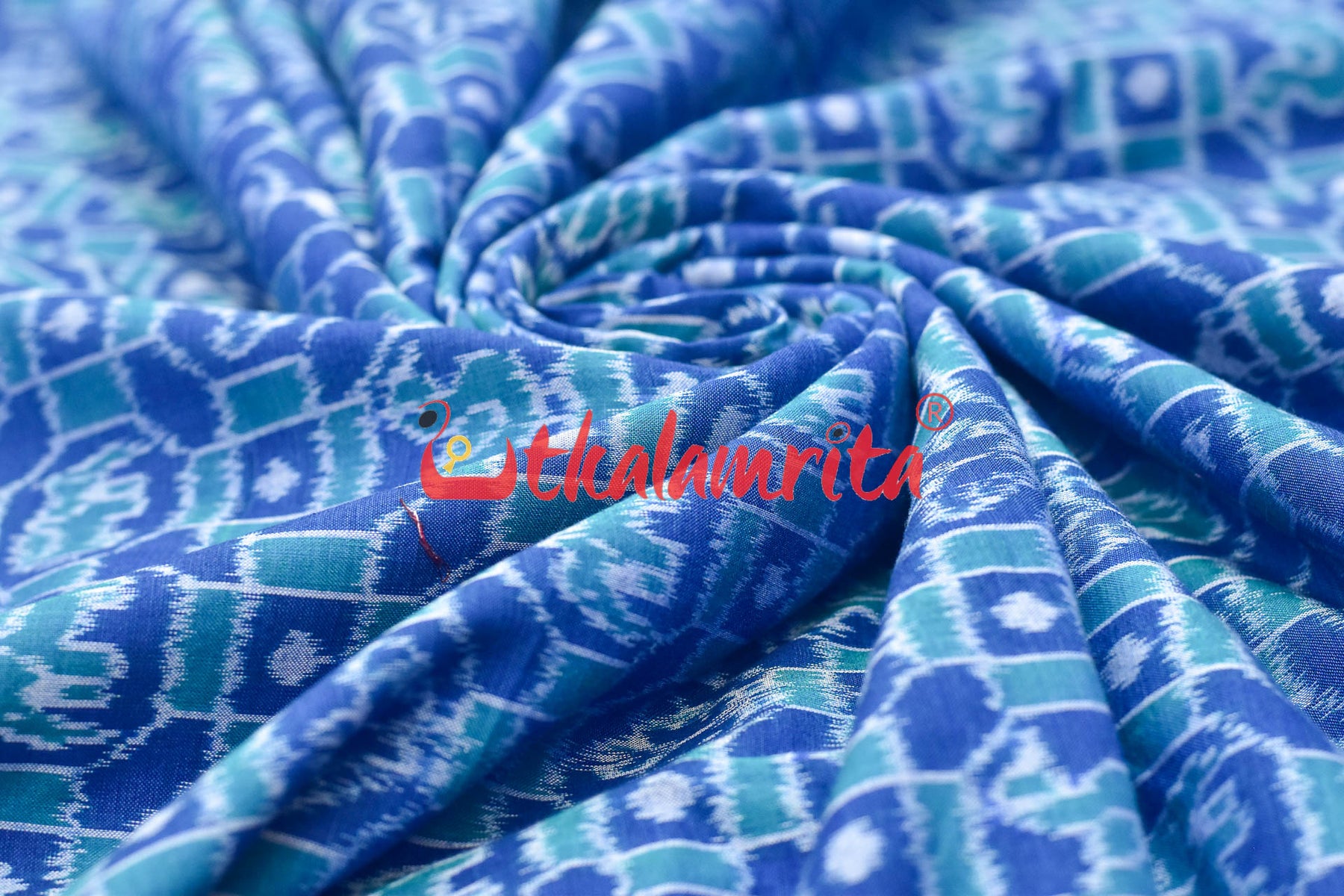 Blue 3D Elephant Sambalpuri Cotton (Fabric)