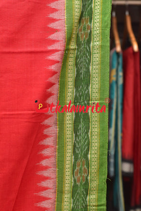 Mehndi Red Tribal Houses Sambalpuri Cotton Dress Set