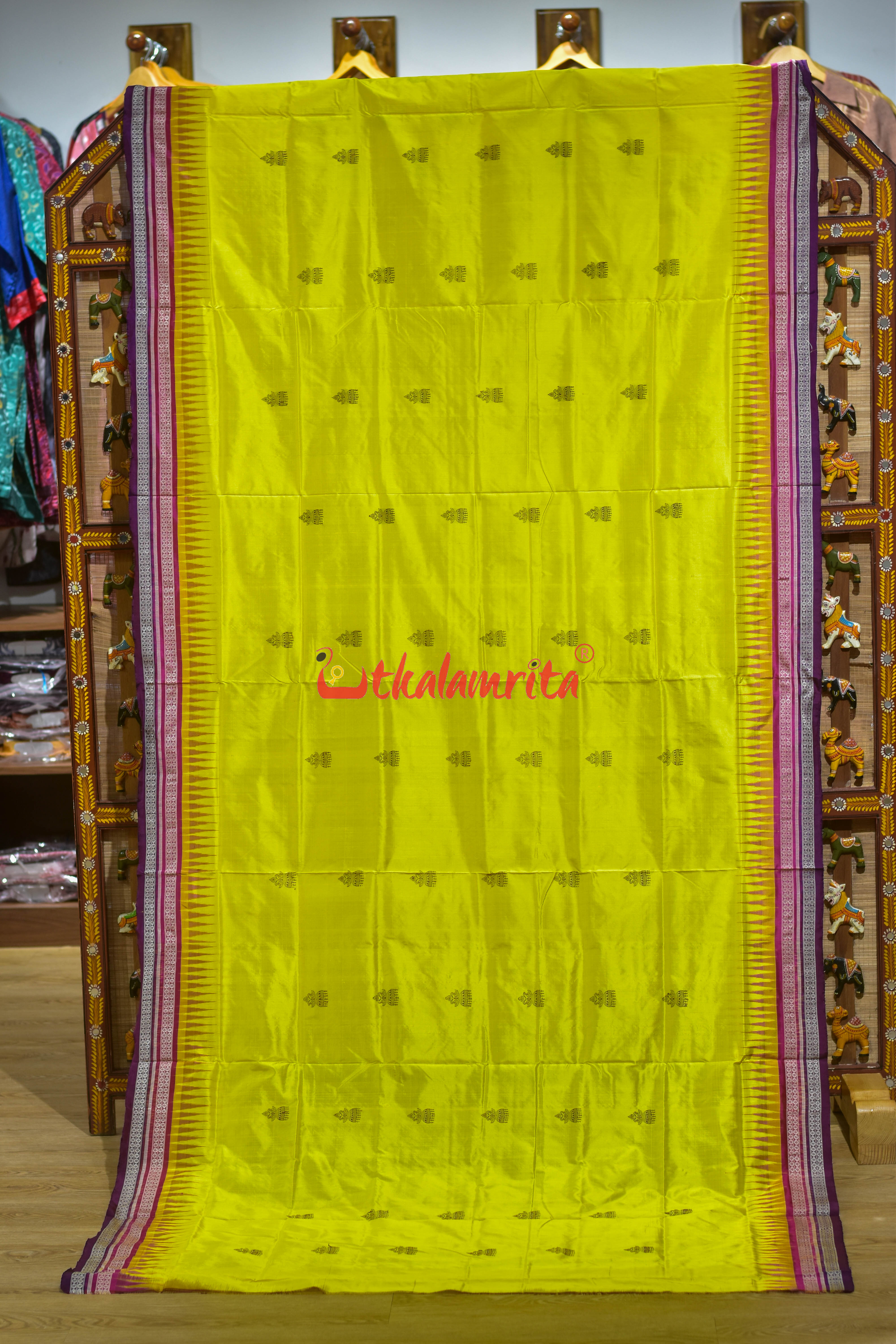 Yellow Body Kana phula Double Border Bomkai Silk Saree