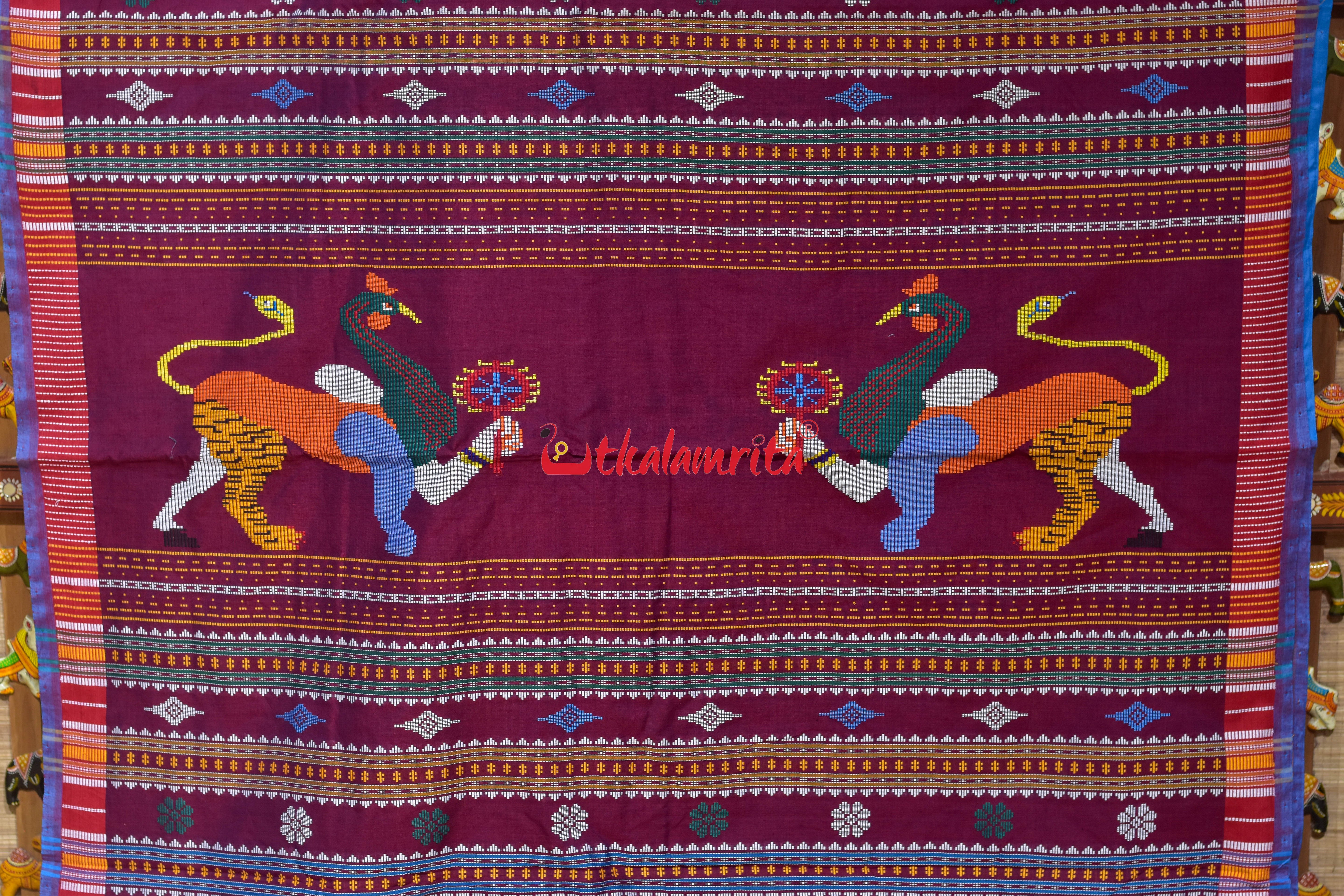 Surf Blue Dhalapathar Double Nabagunjara Cotton Saree