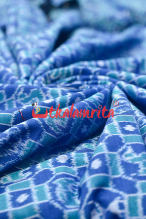 Blue 3D Elephant Sambalpuri Cotton (Fabric)