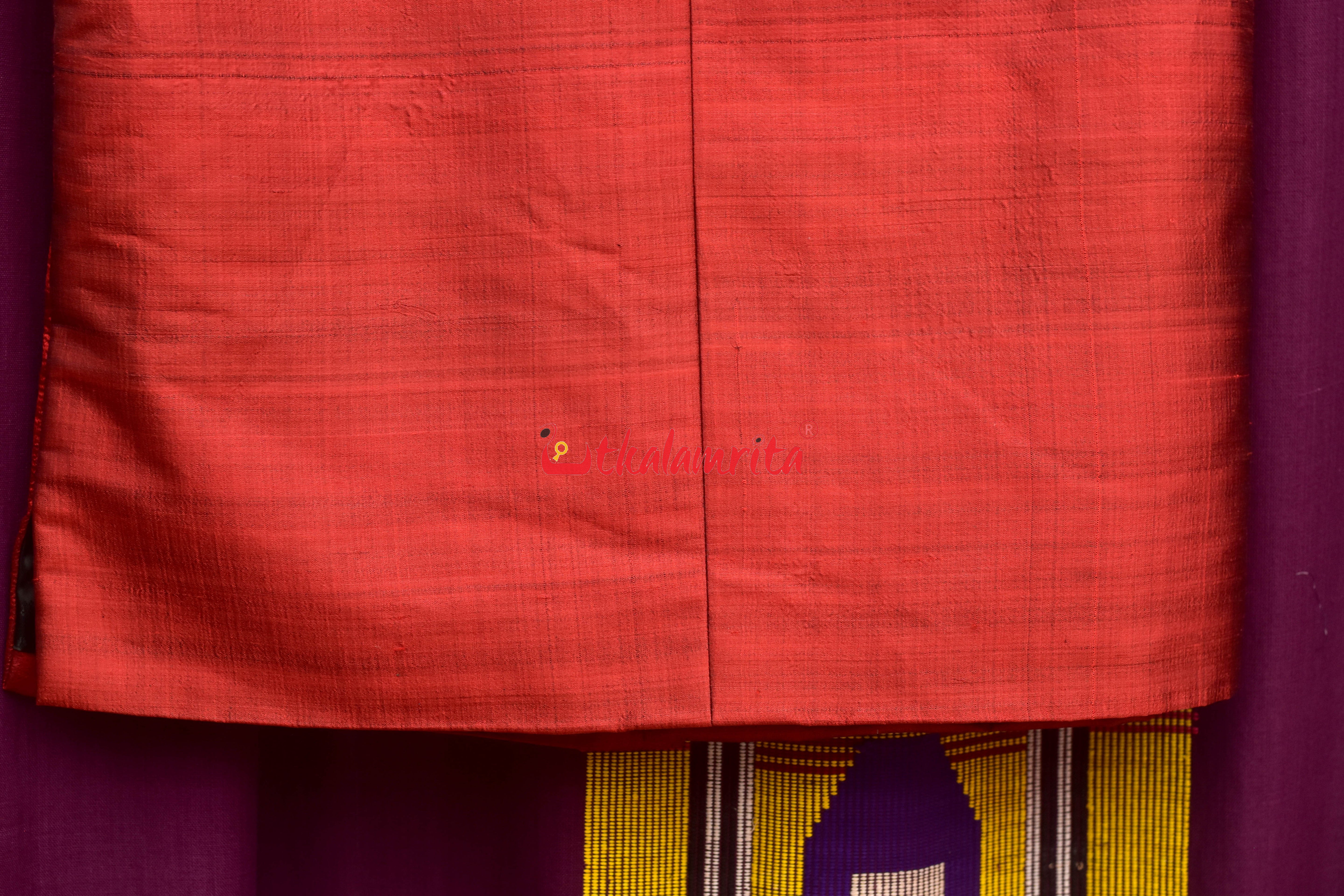 Maroon Mayura Puchha Silk Pattachitra (Mens' Modi Jacket)