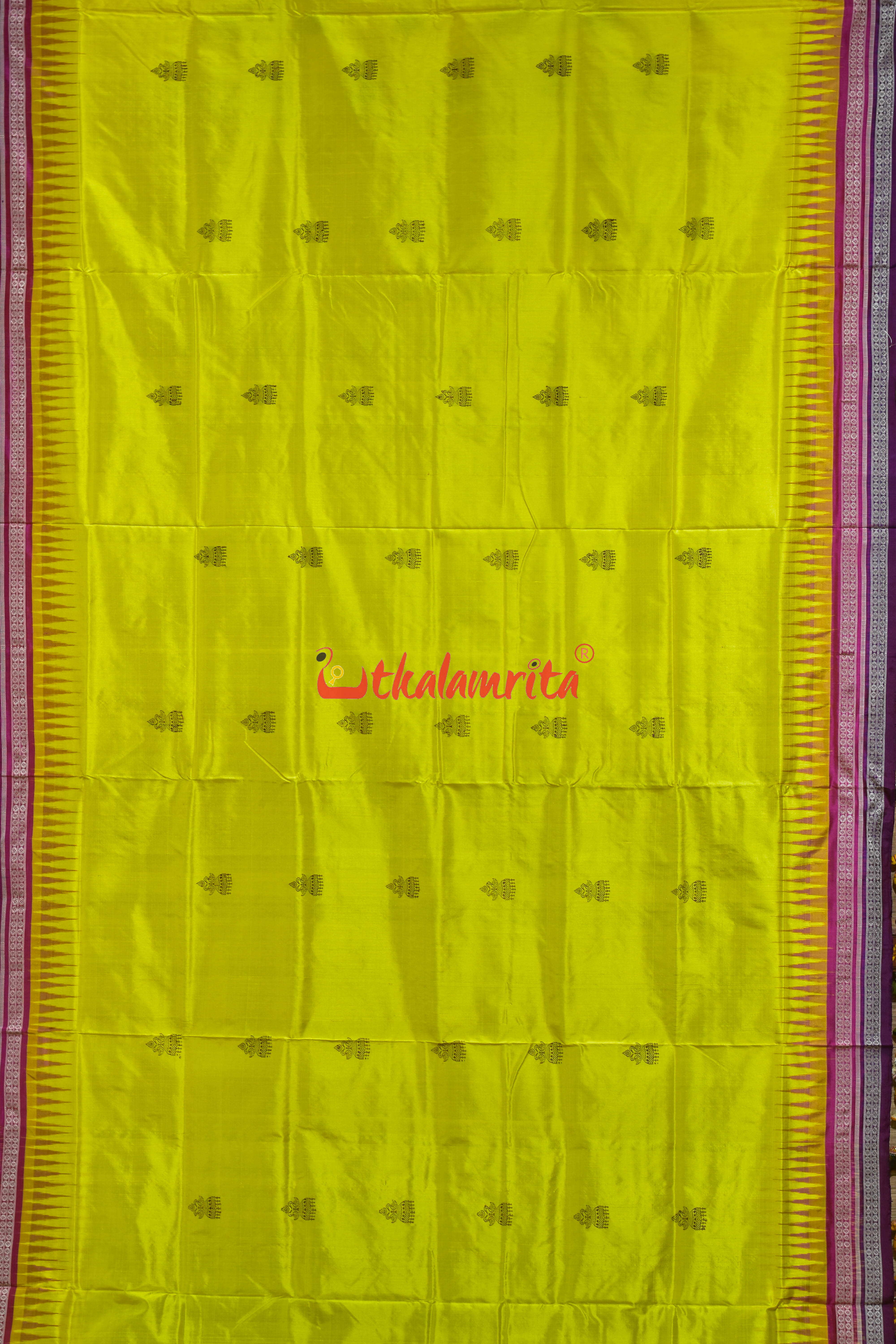 Yellow Body Kana phula Double Border Bomkai Silk Saree