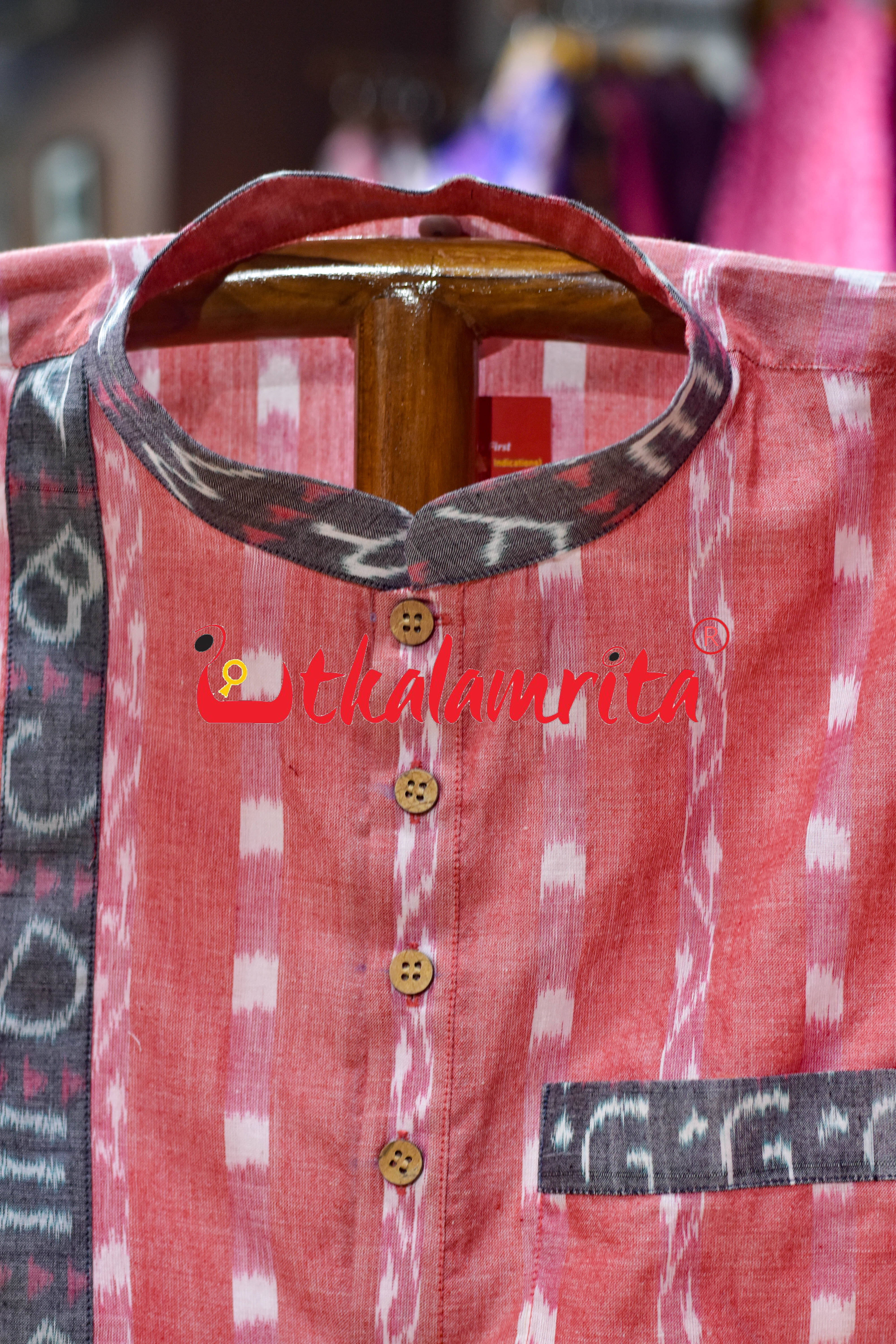 Peach Tipa Mala English Letters (Men's Short Kurta)