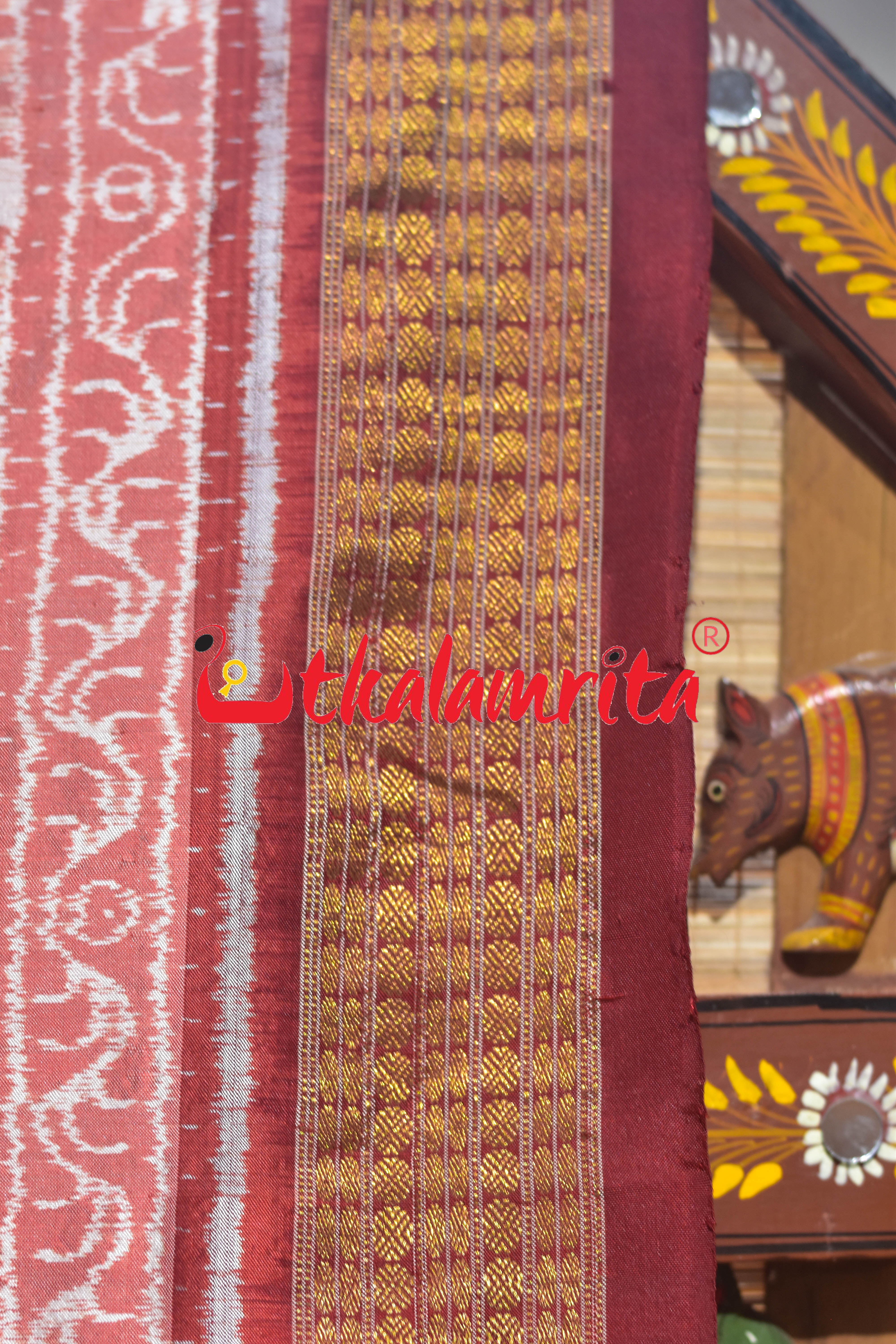 Peach Mayura Sambalpuri Bandha Half Tissue Silk Saree