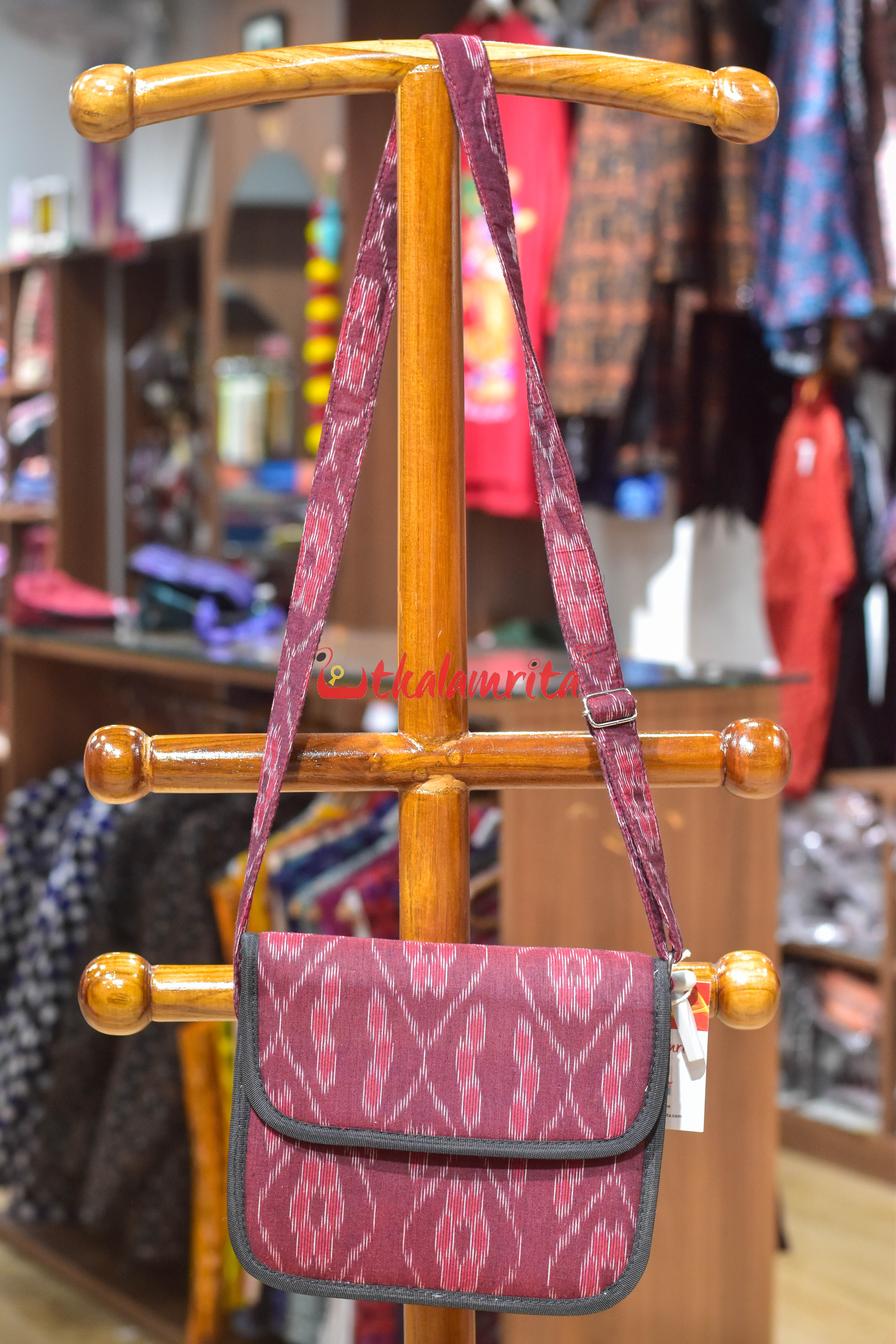 Maroon Flower Bandha Button Sling Bag
