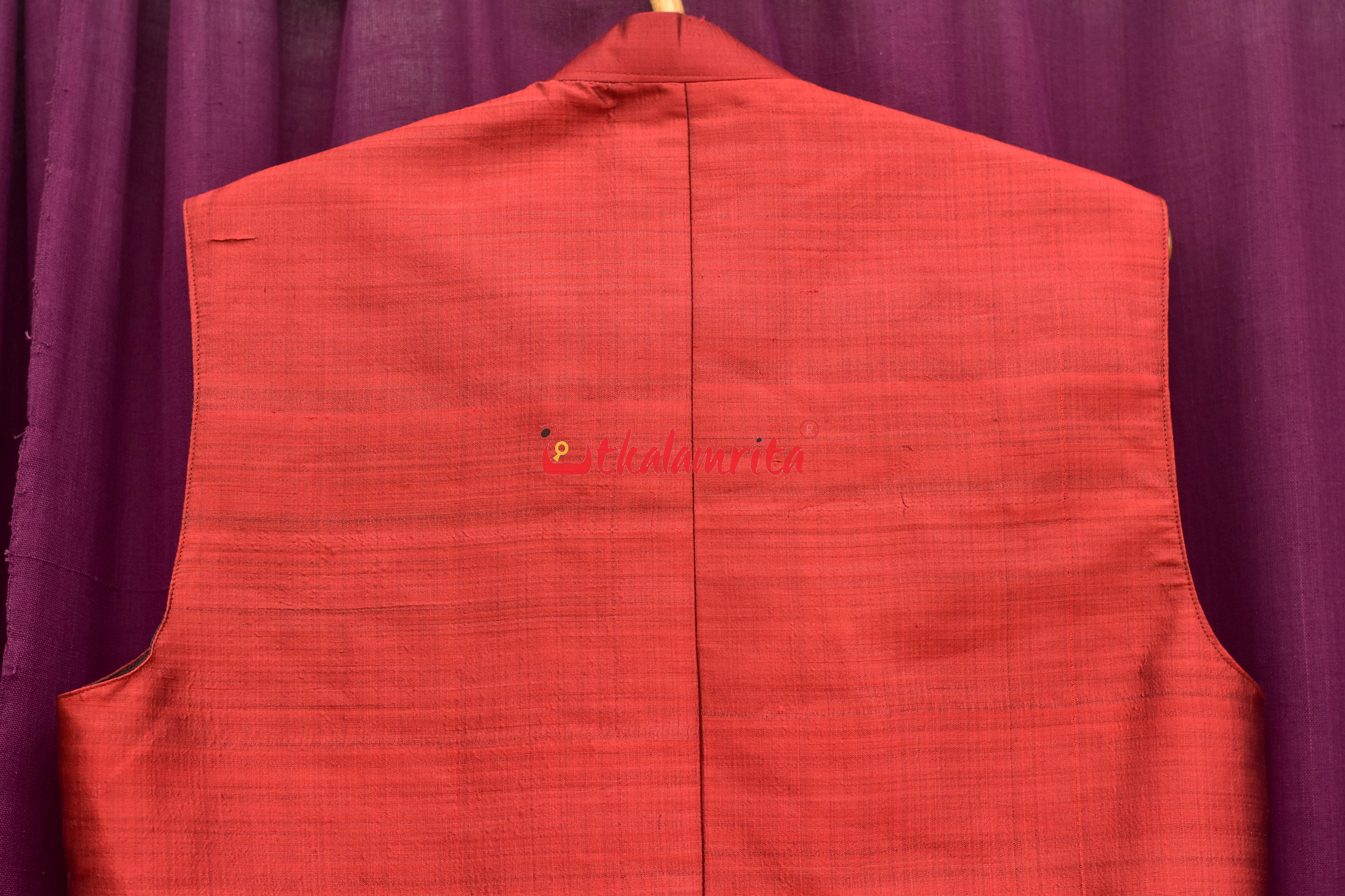 Maroon Mayura Puchha Silk Pattachitra (Mens' Modi Jacket)