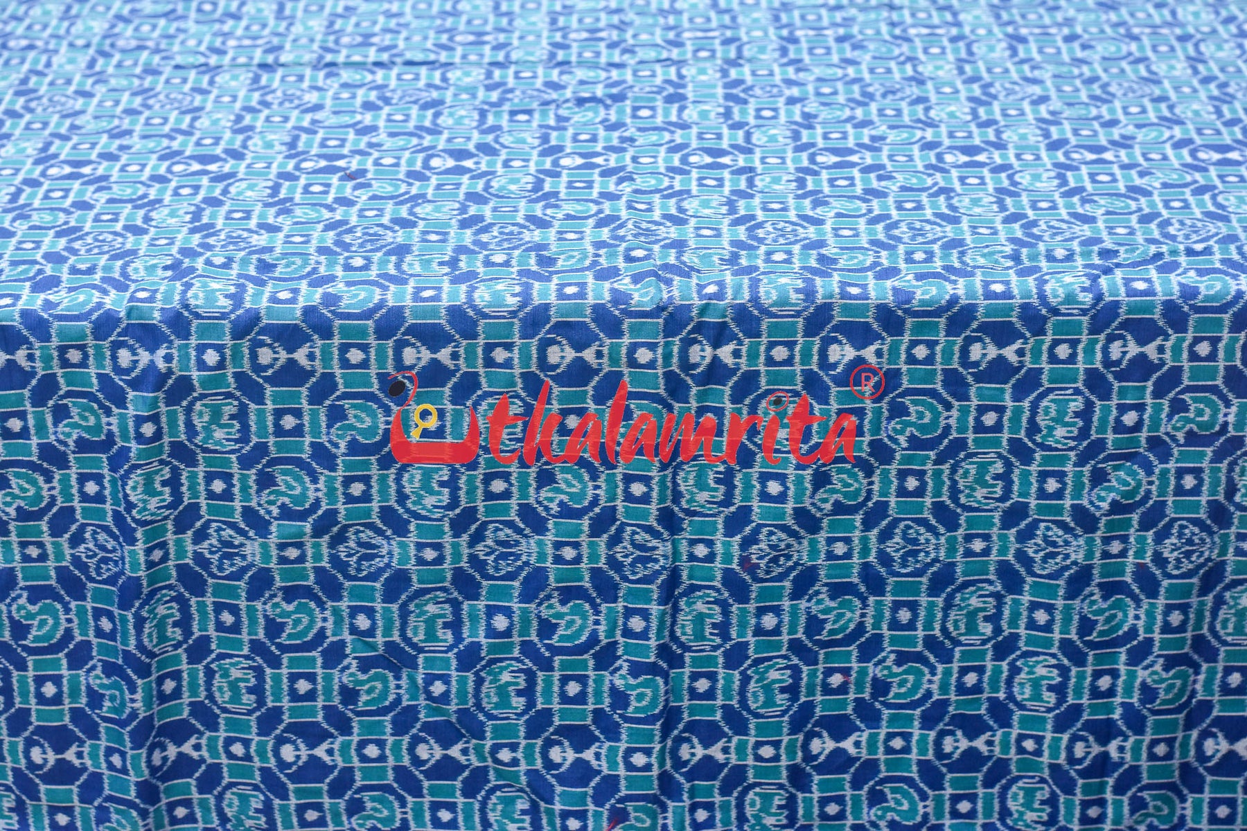 Blue 3D Elephant Sambalpuri Cotton (Fabric)