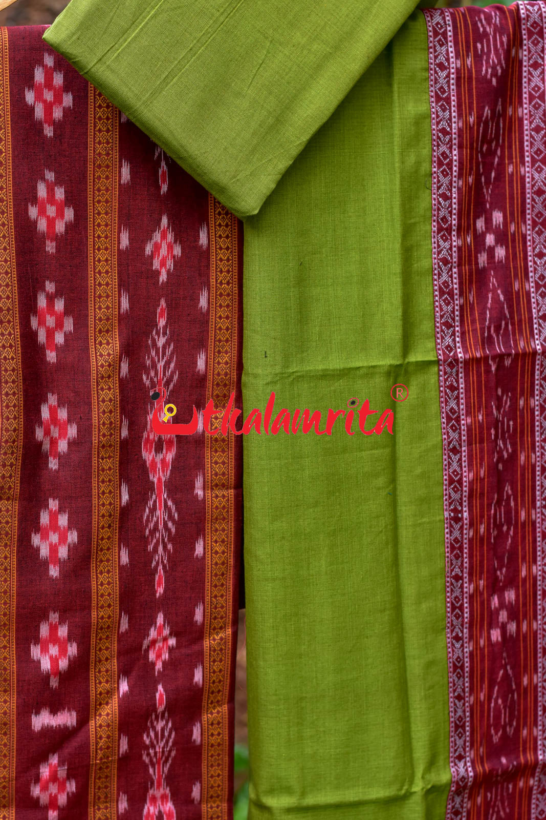 Maroon Mehndi Pasapali Long Flower Bandha Dress Set