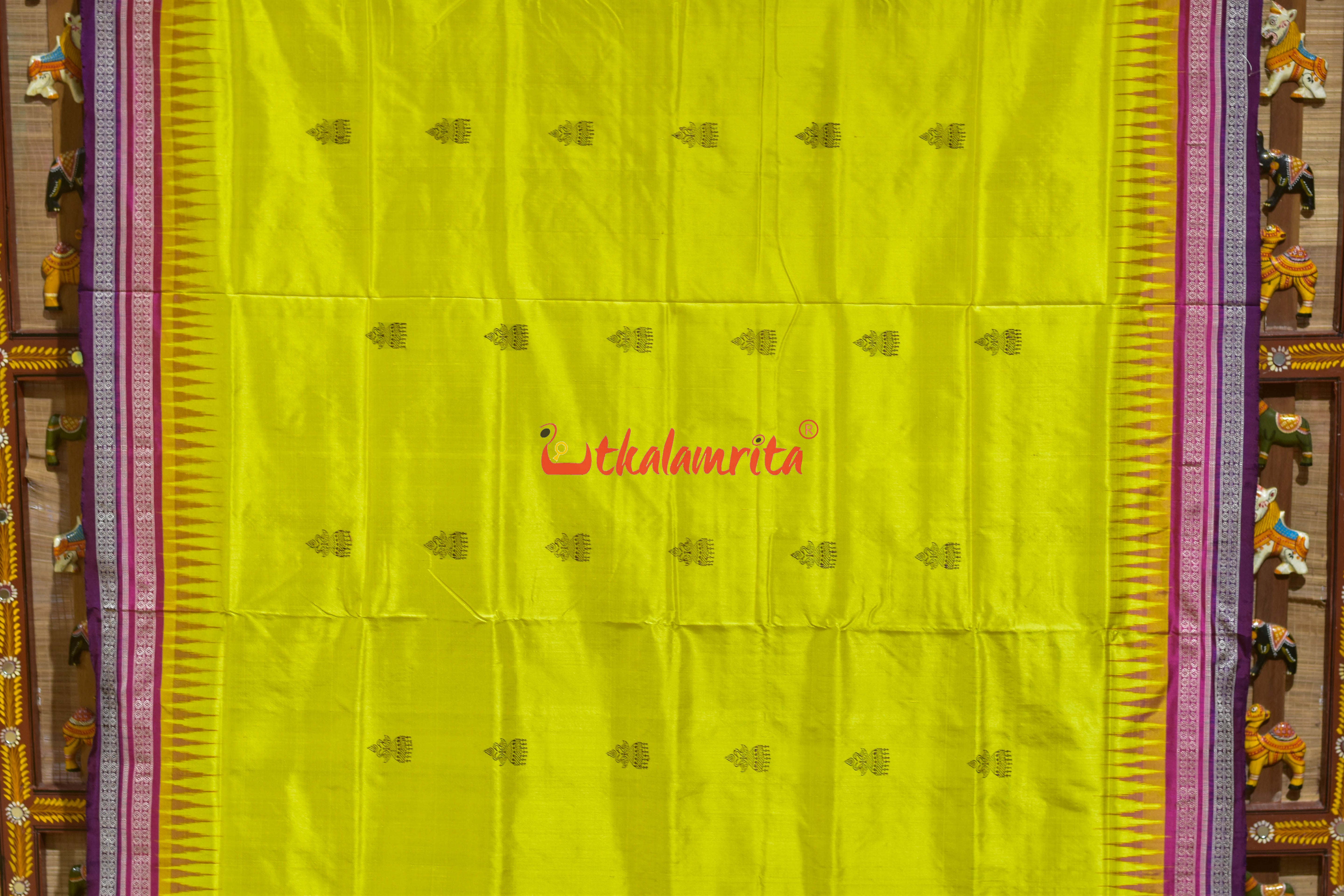 Yellow Body Kana phula Double Border Bomkai Silk Saree