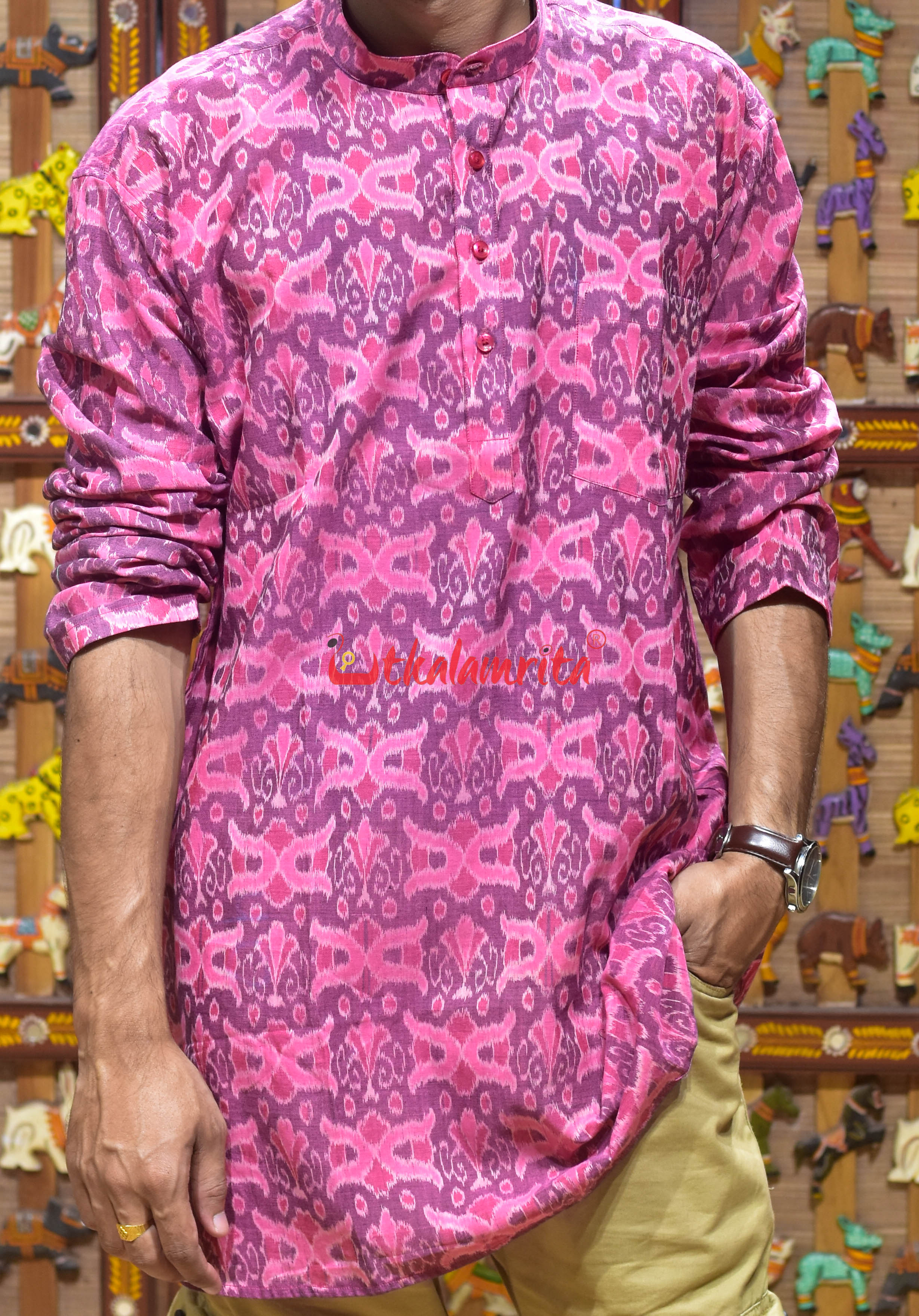 Pink Butterfly (Men's Short Kurta)