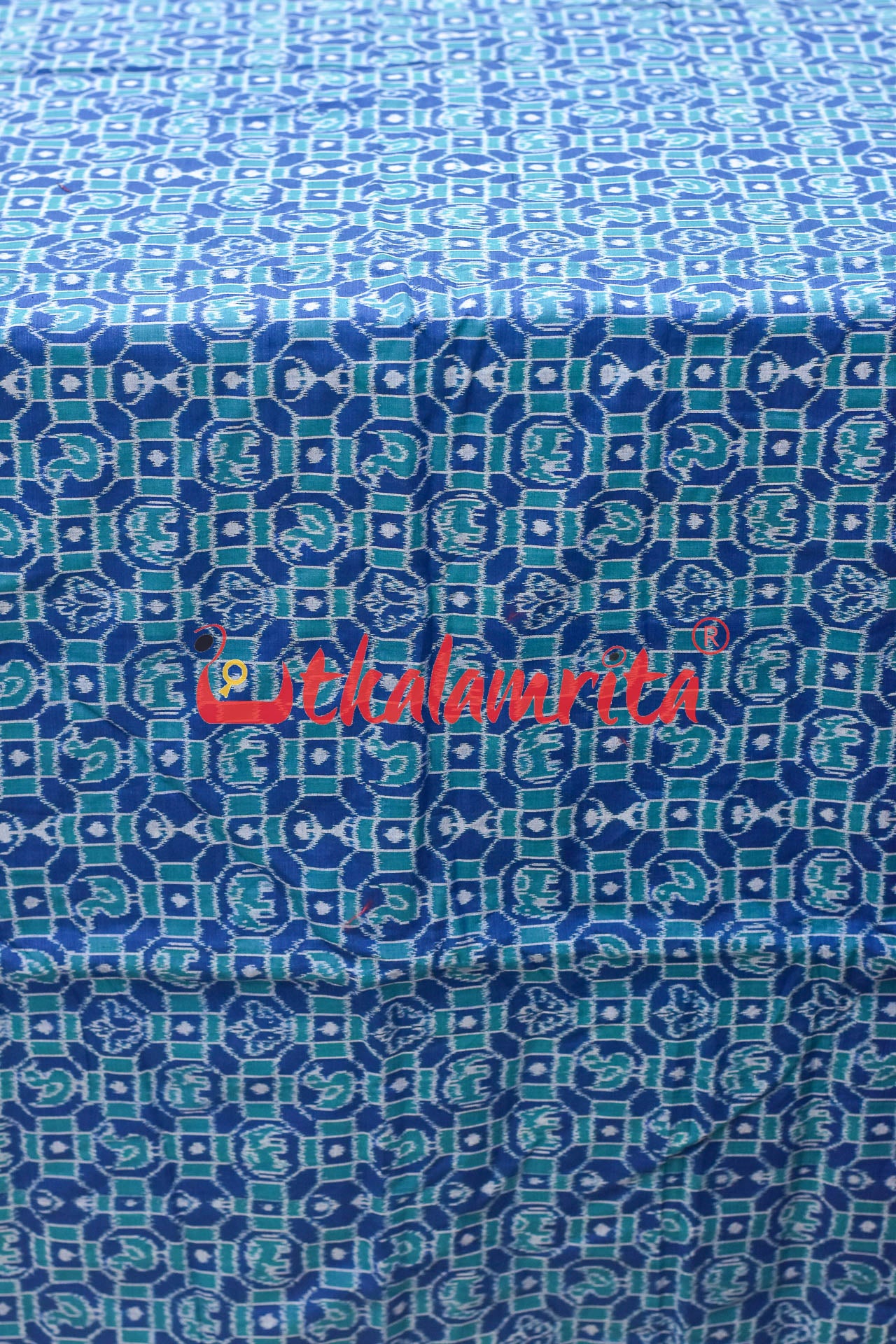 Blue 3D Elephant Sambalpuri Cotton (Fabric)