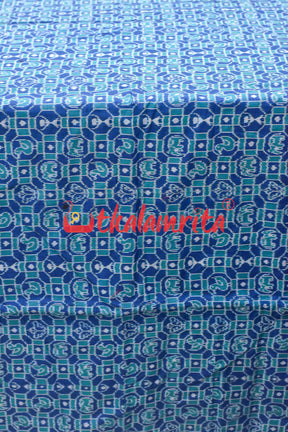 Blue 3D Elephant Sambalpuri Cotton (Fabric)