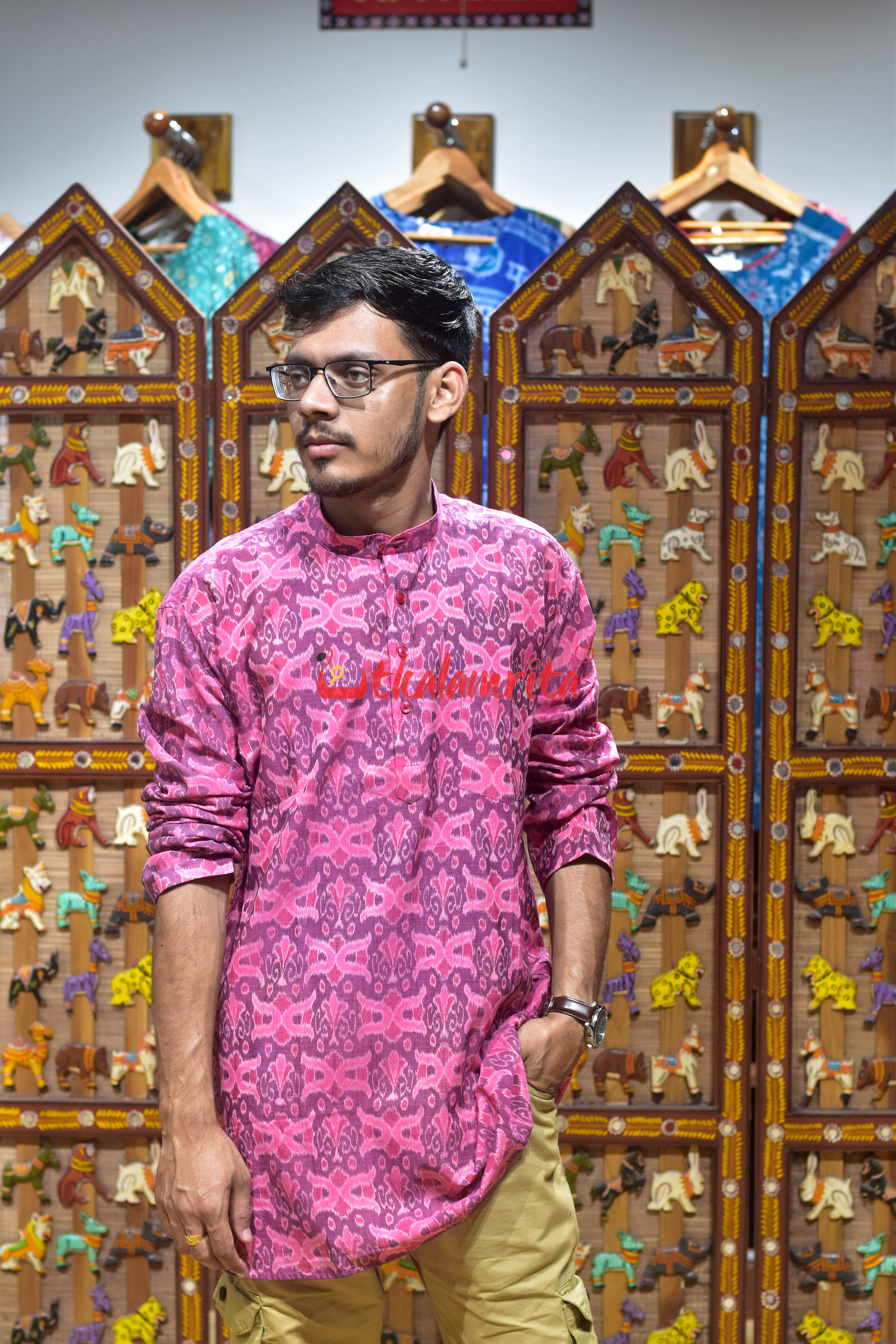 Pink Butterfly (Men's Short Kurta)