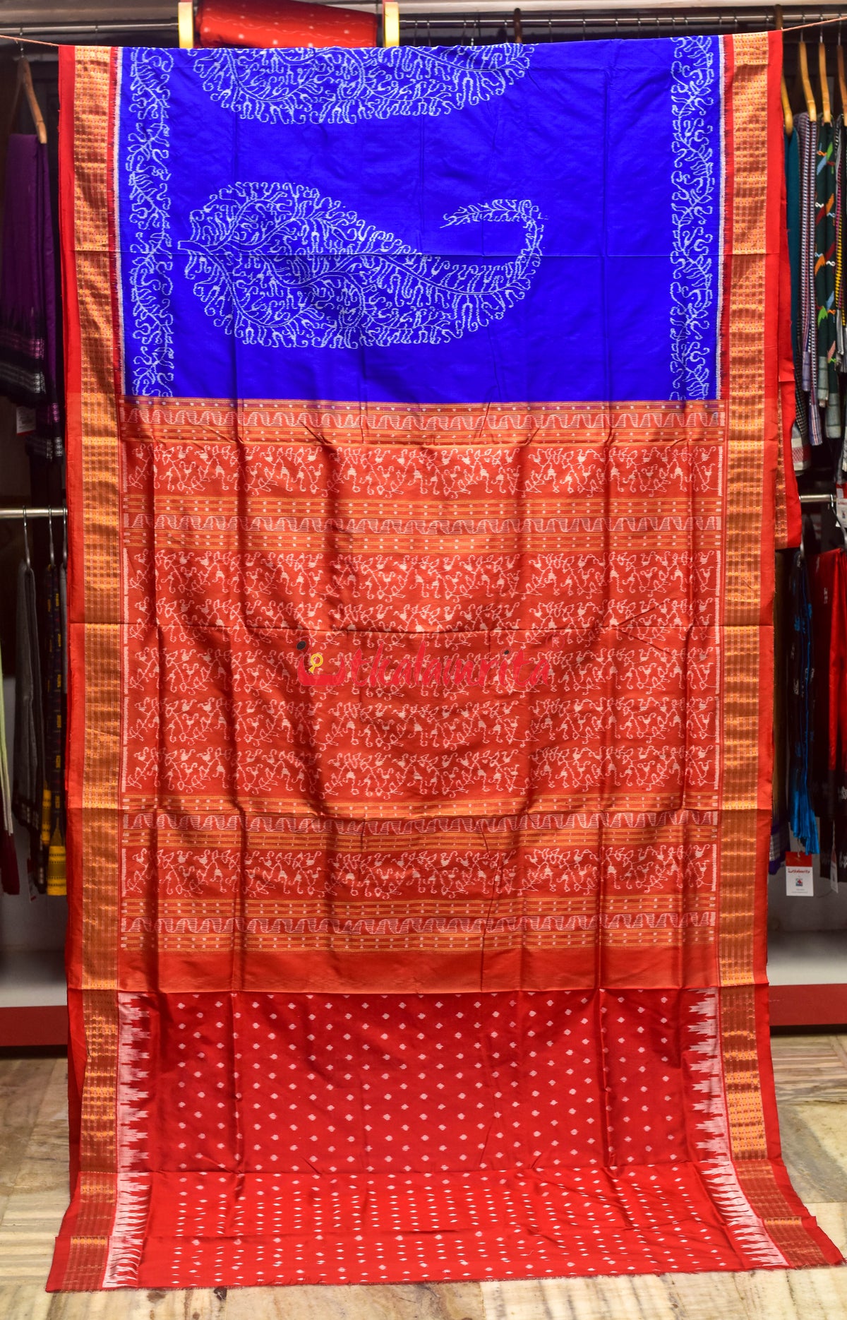 Half Tissue Ambua Blue Sambalpuri Silk Saree