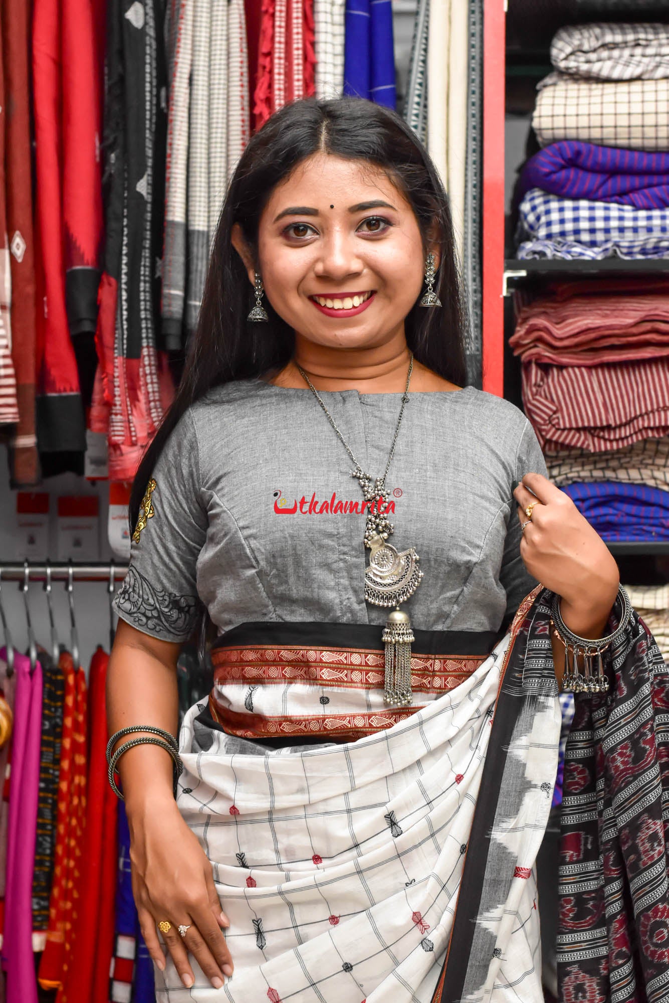 Grey Konark Chakra Pattachitra (Blouse)