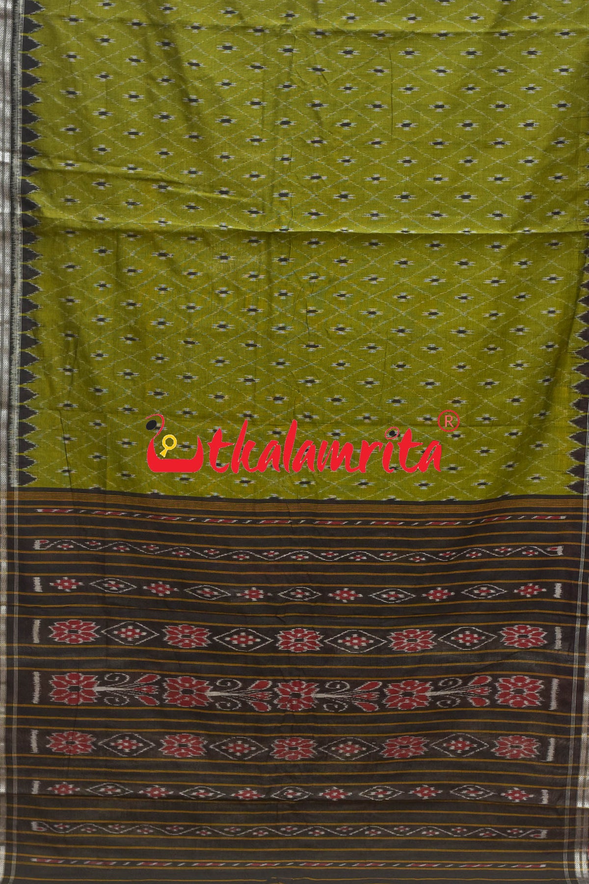 Olive Thikiri Phula Khandua Cotton Saree