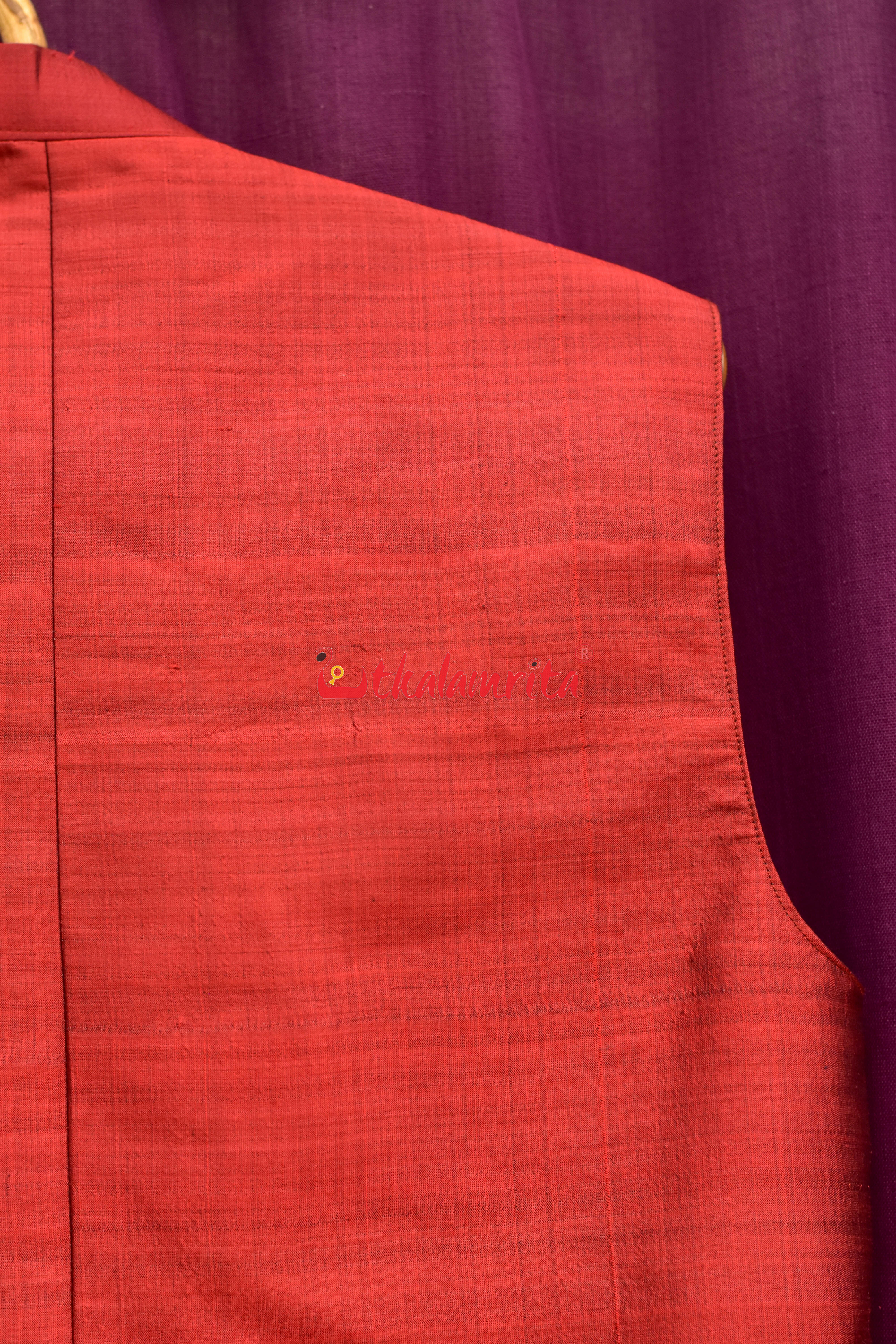 Maroon Mayura Puchha Silk Pattachitra (Mens' Modi Jacket)