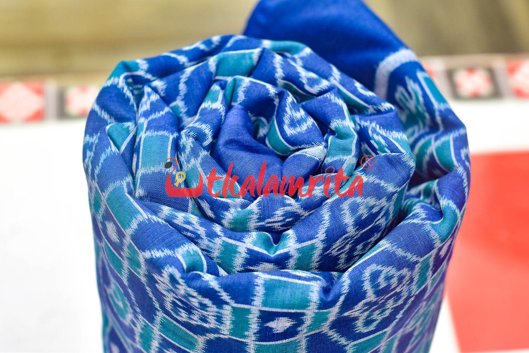 Blue 3D Elephant Sambalpuri Cotton (Fabric)