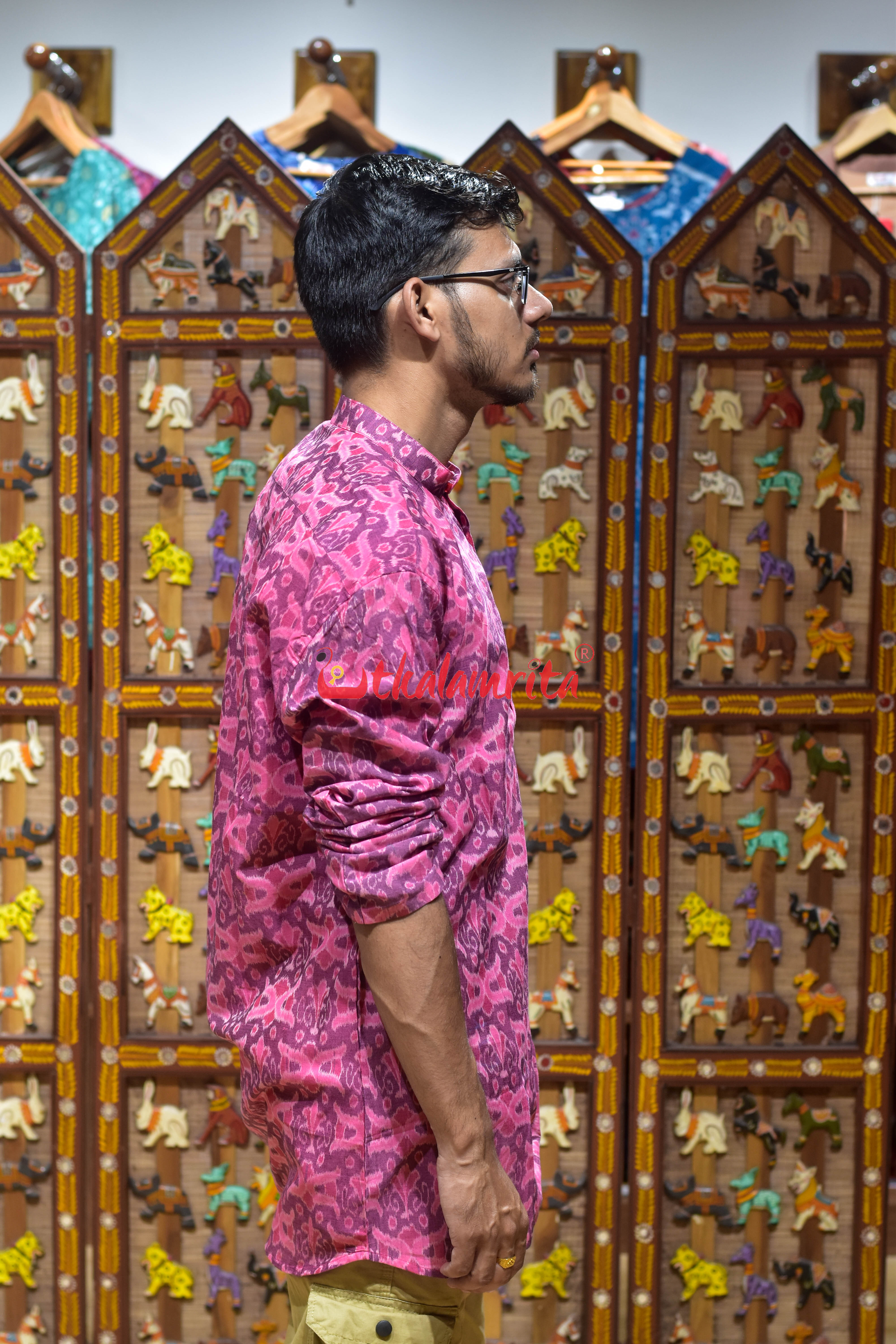 Pink Butterfly (Men's Short Kurta)