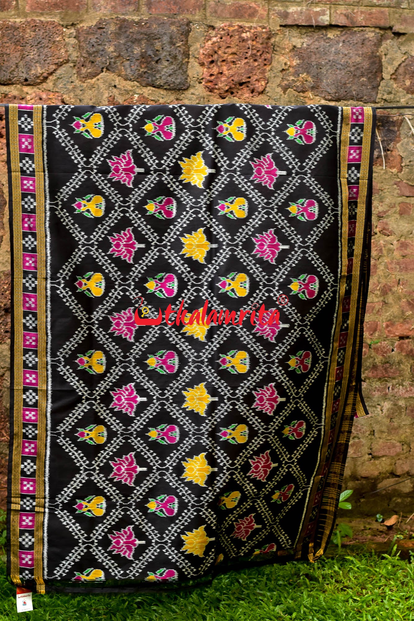 Flowers & Kalash Border Pasapali Khandua Silk Saree
