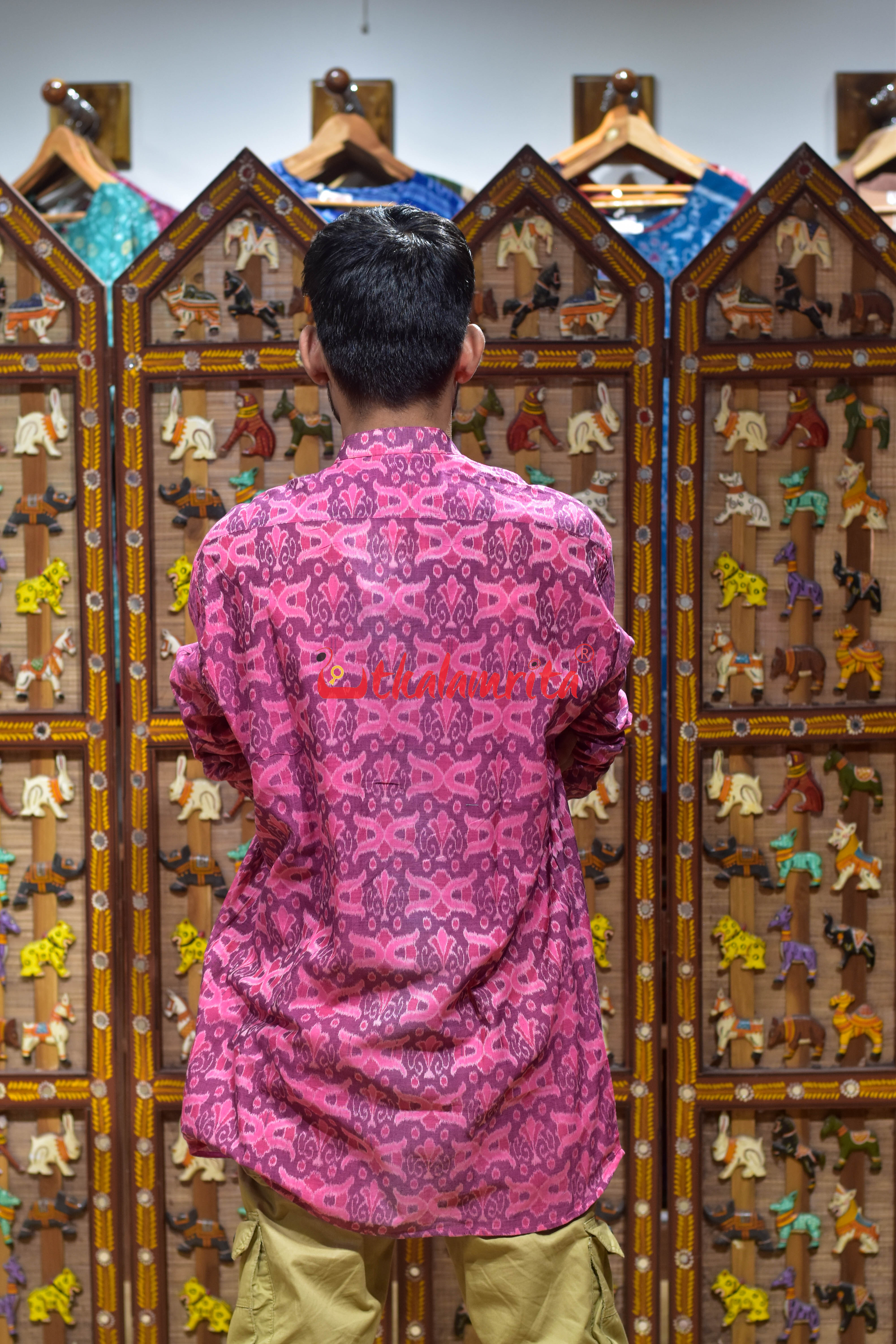 Pink Butterfly (Men's Short Kurta)