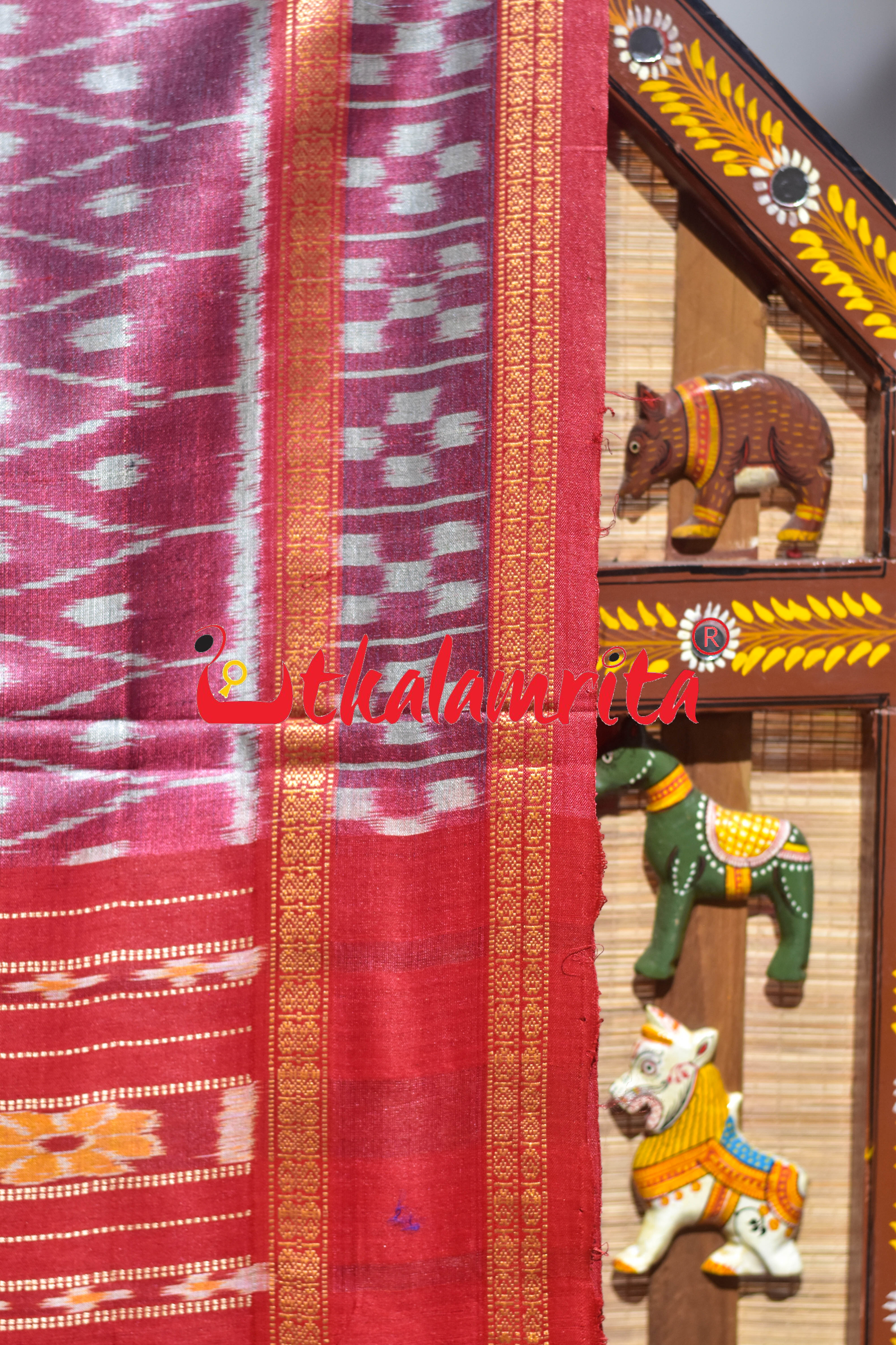 Body Ikat Pasapali Border Sea Green Red Gopalpur Tussar Silk Saree