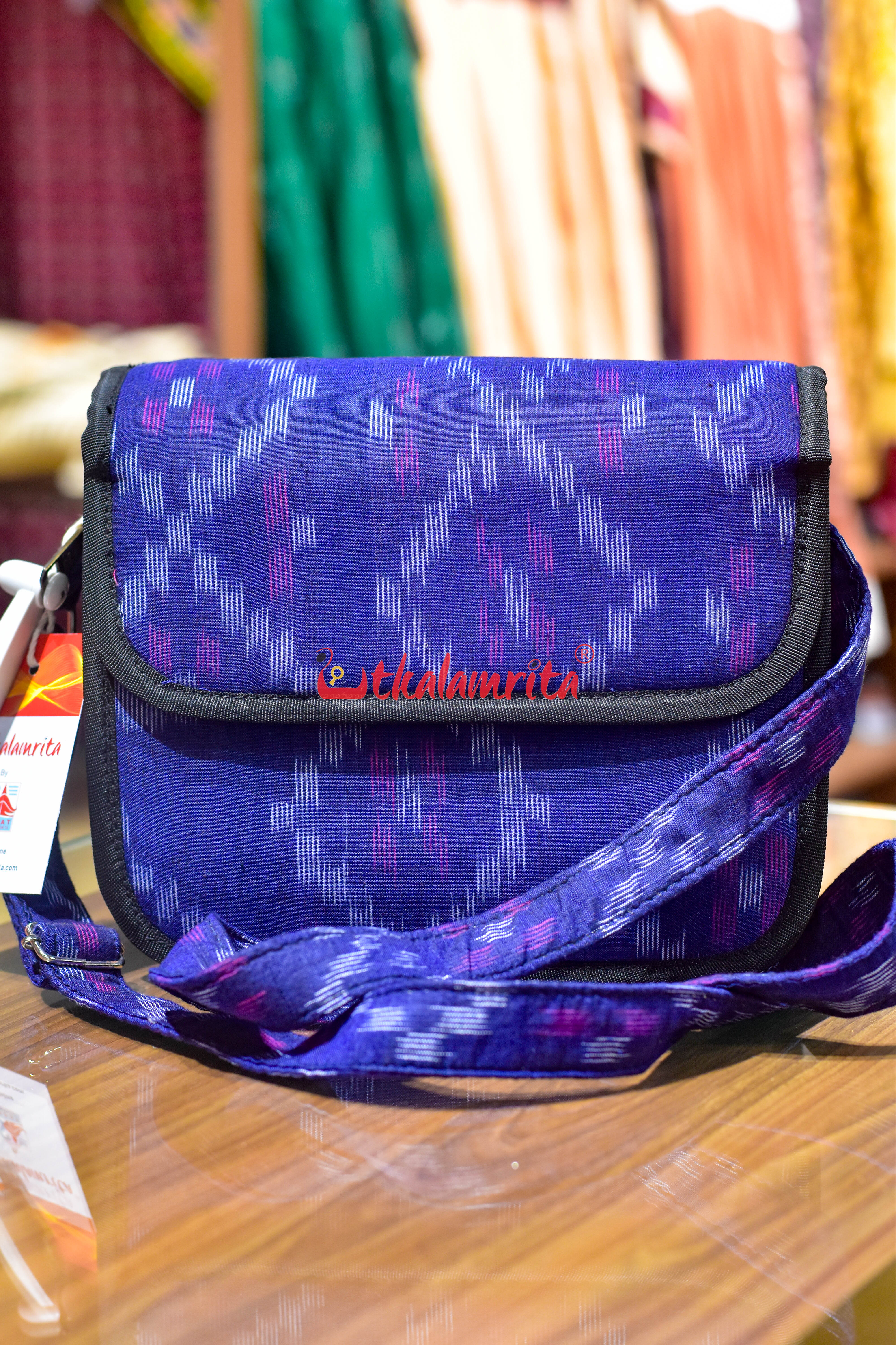 Blue Tetris Button Sling Bag