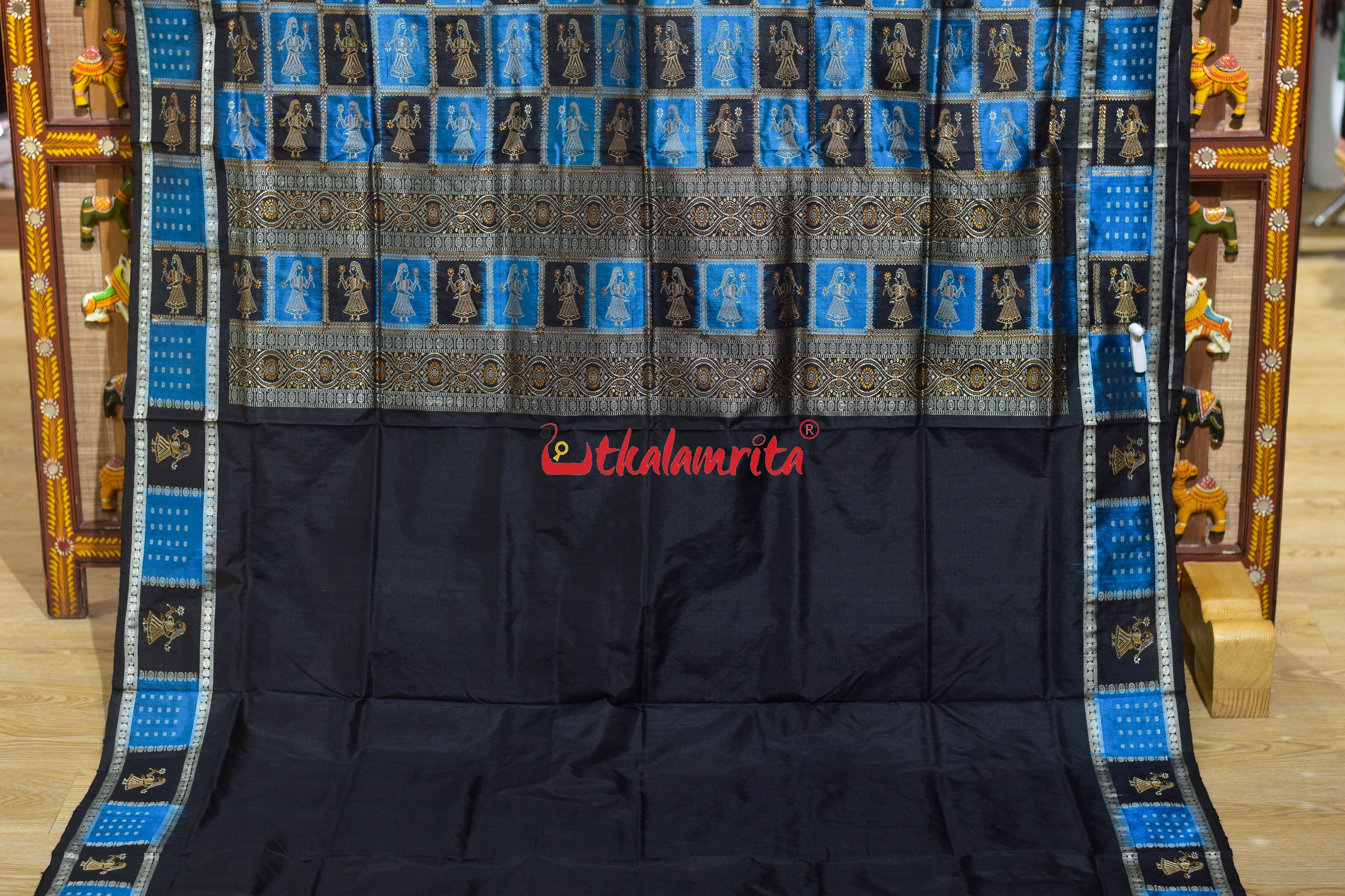 White with Black Doll Border Bomkai Silk Saree
